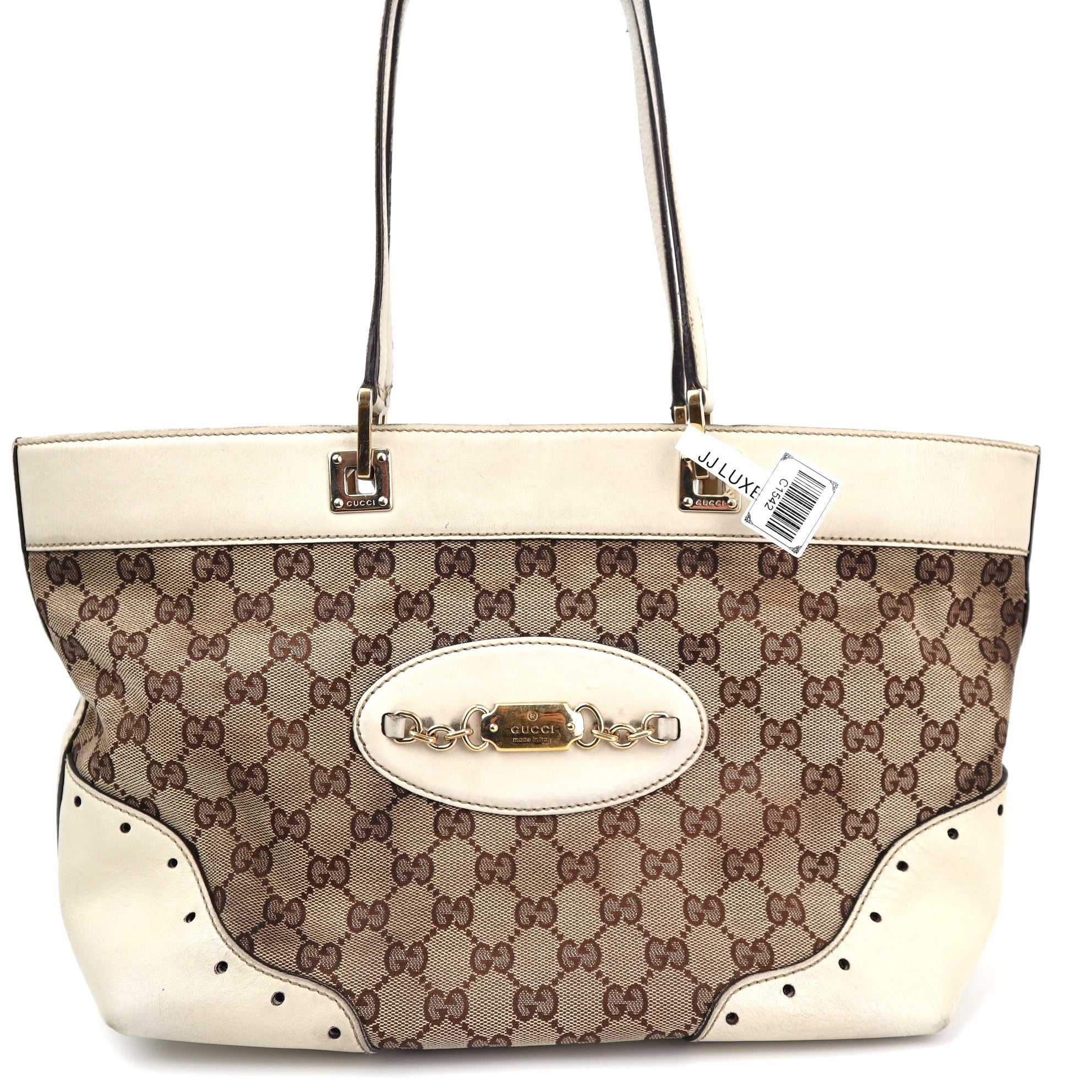 Gucci Monogram Large Punch Tote White Shoulder Bag C1542 | Pre-Owned Good White Monogram Canvas