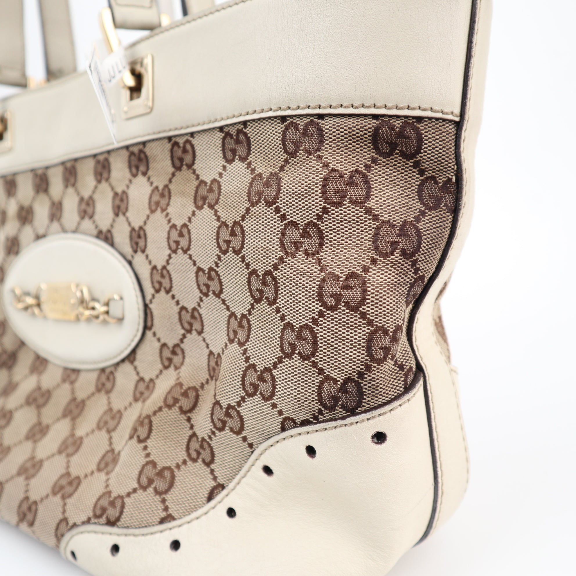 Gucci Monogram Large Punch Tote White Shoulder Bag C1542 | Pre-Owned Good White Monogram Canvas