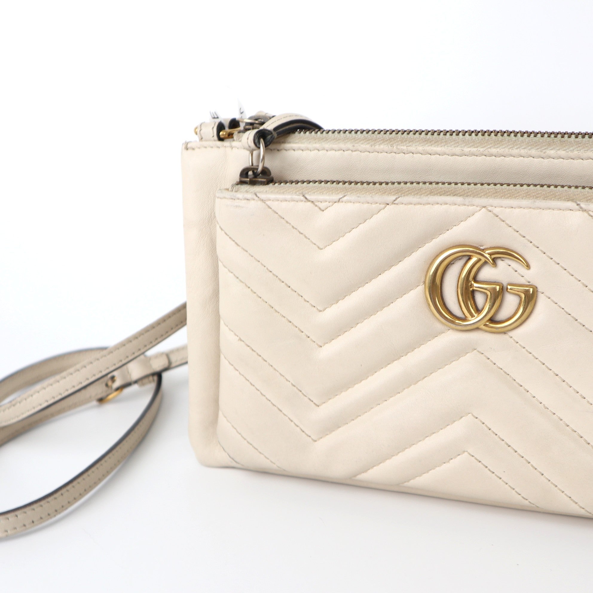 C2046 Gucci GG Marmont Double Pouch Crossbody Bag -Pre Owmed