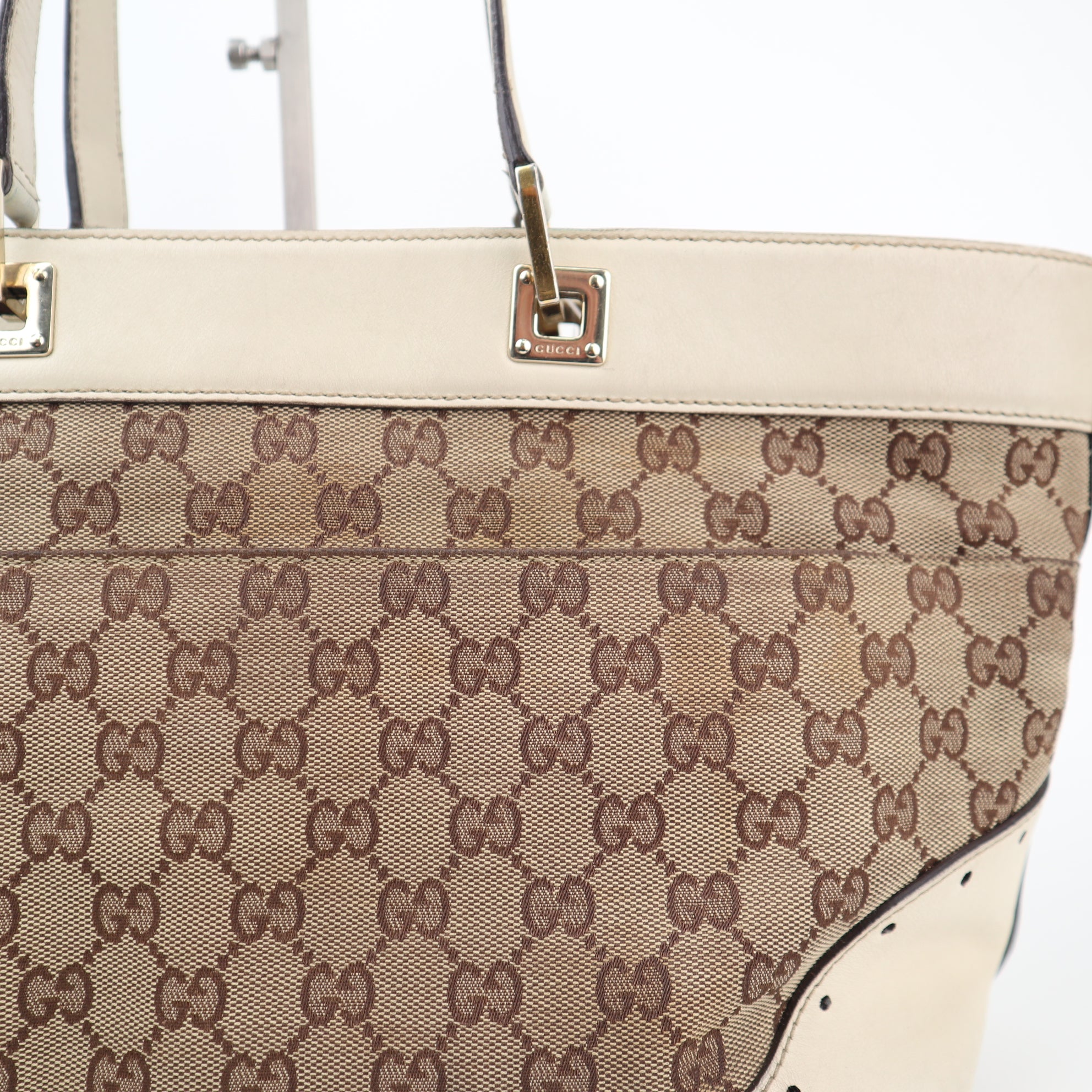 Gucci Monogram Large Punch Tote White Shoulder Bag C1542 | Pre-Owned Good White Monogram Canvas