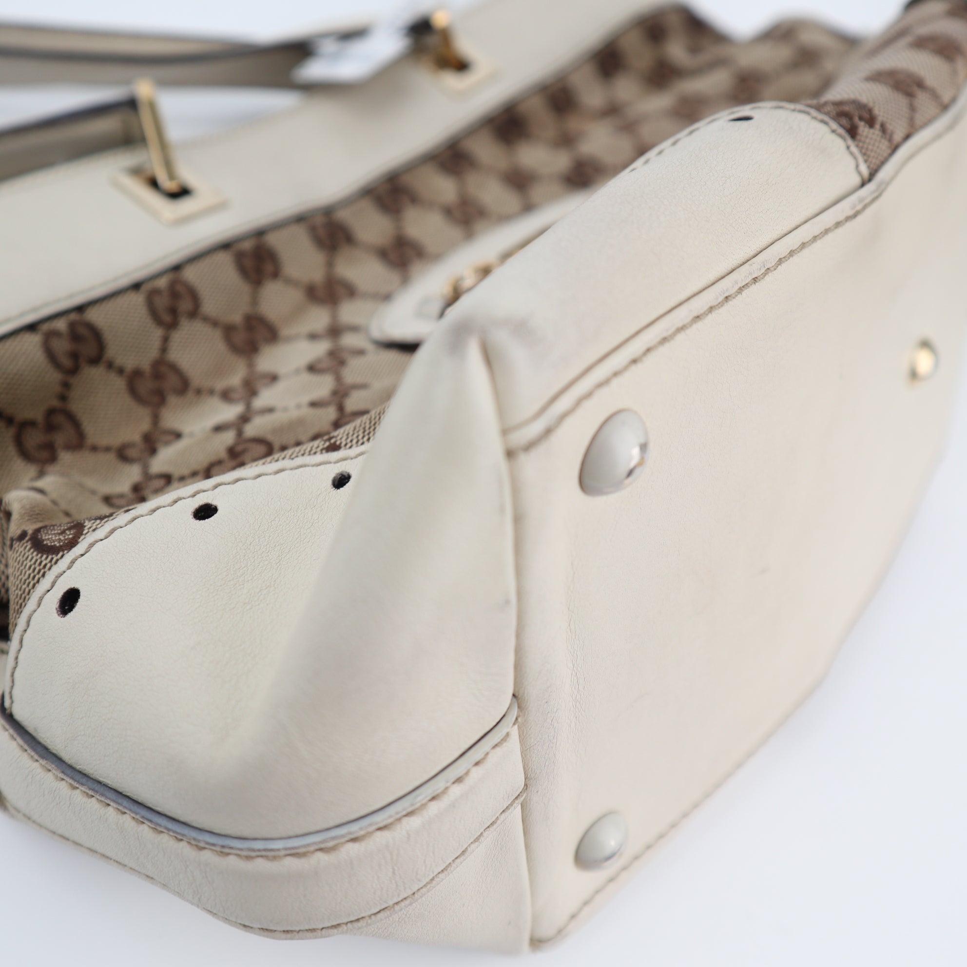 Gucci Monogram Large Punch Tote White Shoulder Bag C1542 | Pre-Owned Good White Monogram Canvas