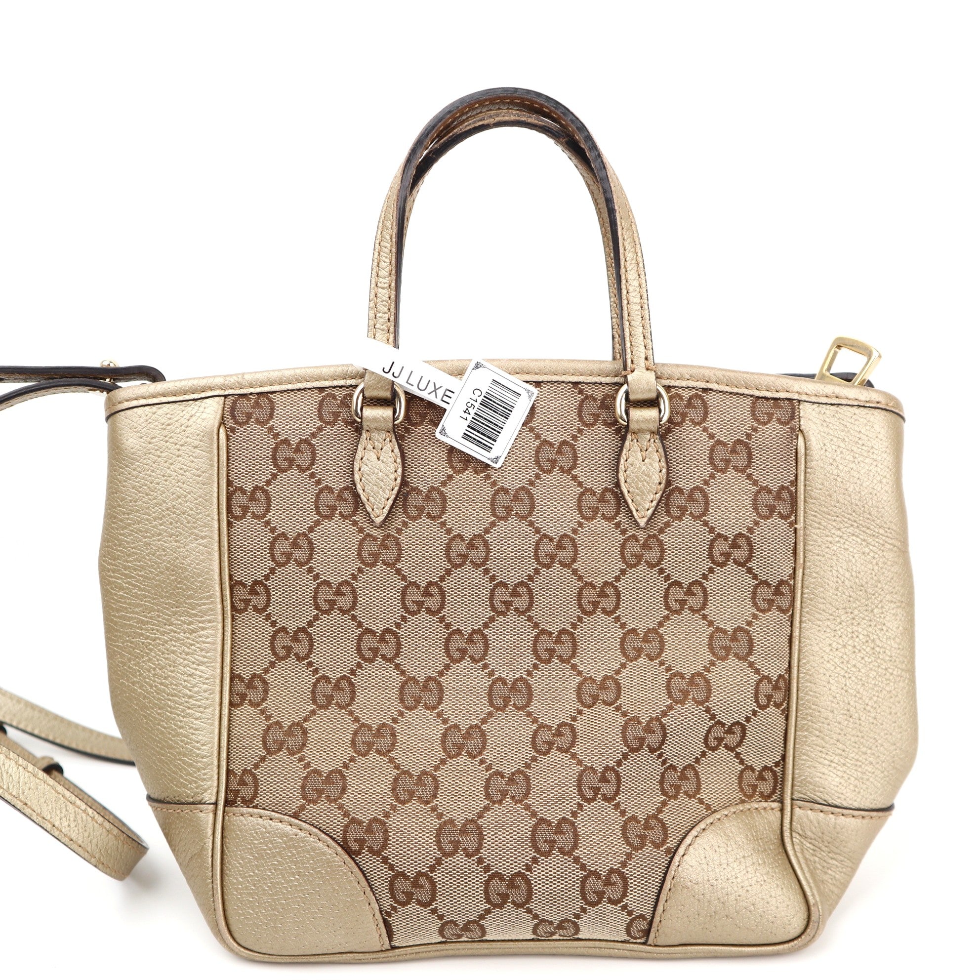 Gucci Small Bree Convertible Tote GG Canvas with Leather Crossbody Bag C1541 | Pre-Owned Very Good Brown Monogram Canvas, Leather