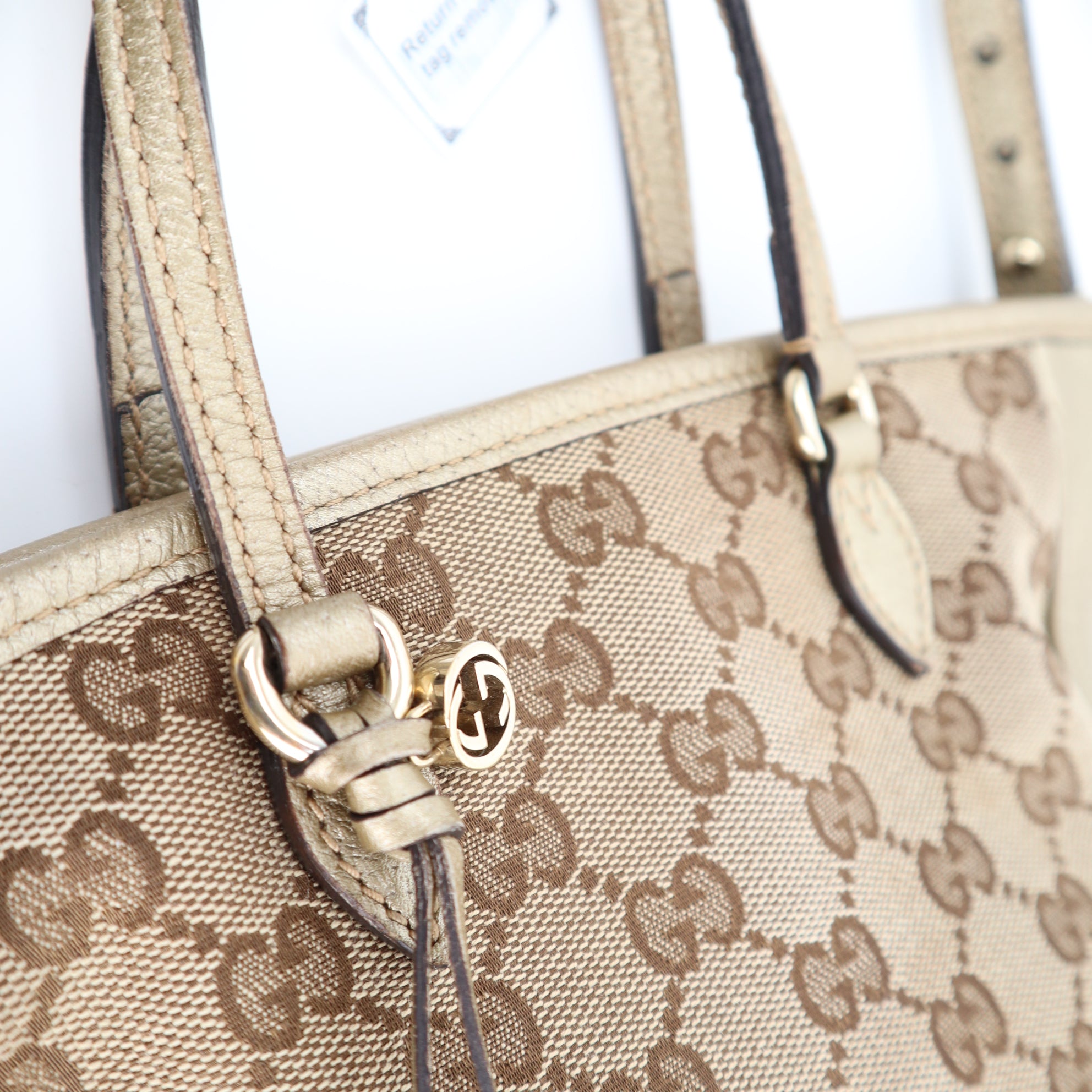 Gucci Small Bree Convertible Tote GG Canvas with Leather Crossbody Bag C1541 | Pre-Owned Very Good Brown Monogram Canvas, Leather