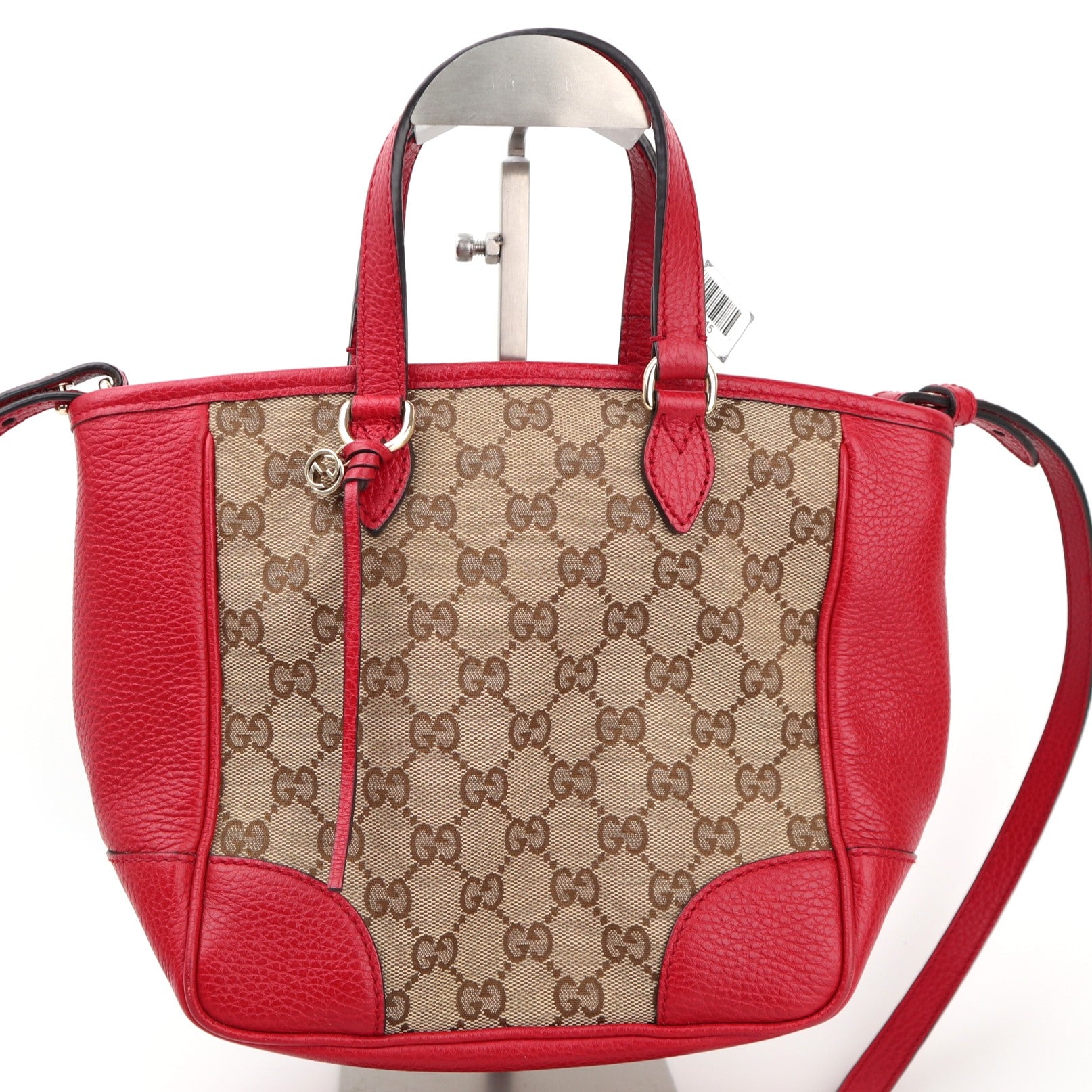 Gucci GG Canvas Bree Top Handle Tote Small Red Crossbody Bag C1545 | Pre-Owned Excellent Red Monogram Canvas