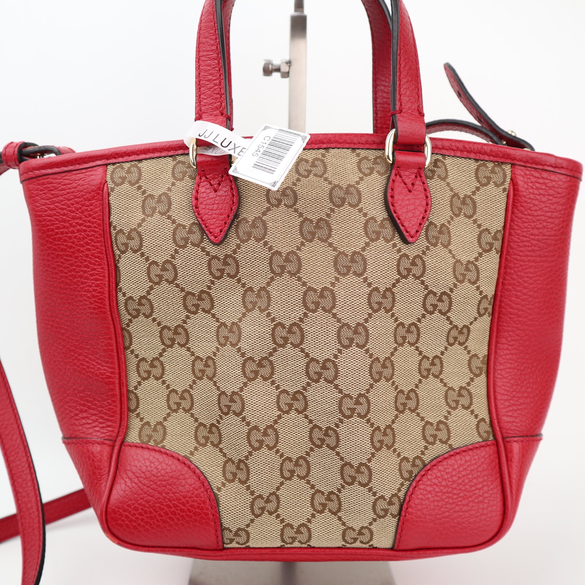 Gucci GG Canvas Bree Top Handle Tote Small Red Crossbody Bag C1545 | Pre-Owned Excellent Red Monogram Canvas