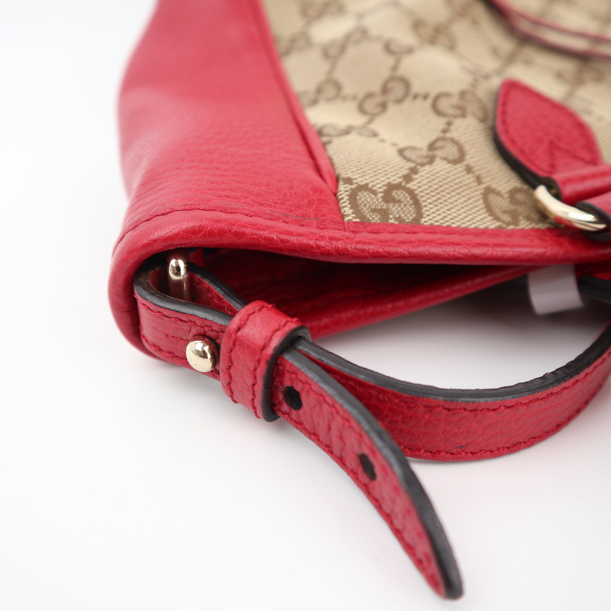 Gucci GG Canvas Bree Top Handle Tote Small Red Crossbody Bag C1545 | Pre-Owned Excellent Red Monogram Canvas