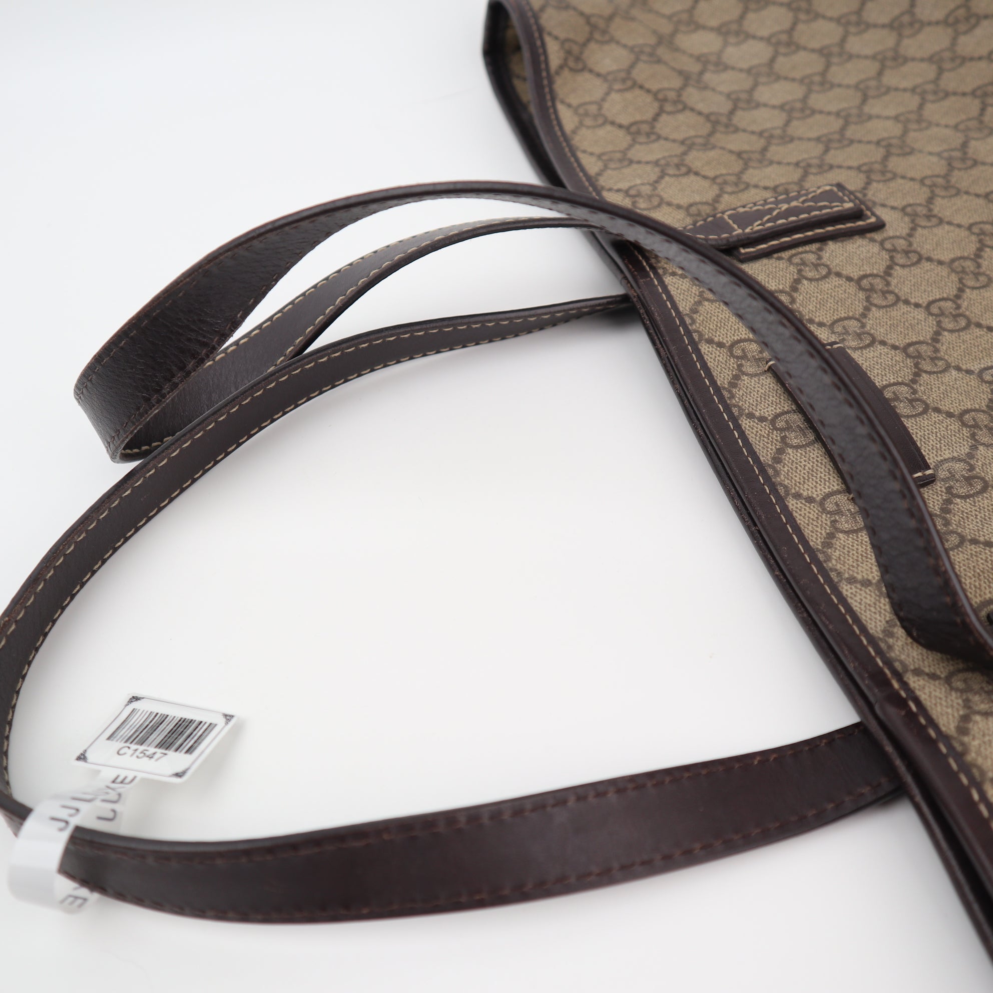 Gucci GG Supreme Monogram Medium Zippered Shopping Tote Brown Tote Bag C1547 | Pre-Owned Very Good Brown / Red Monogram Canvas