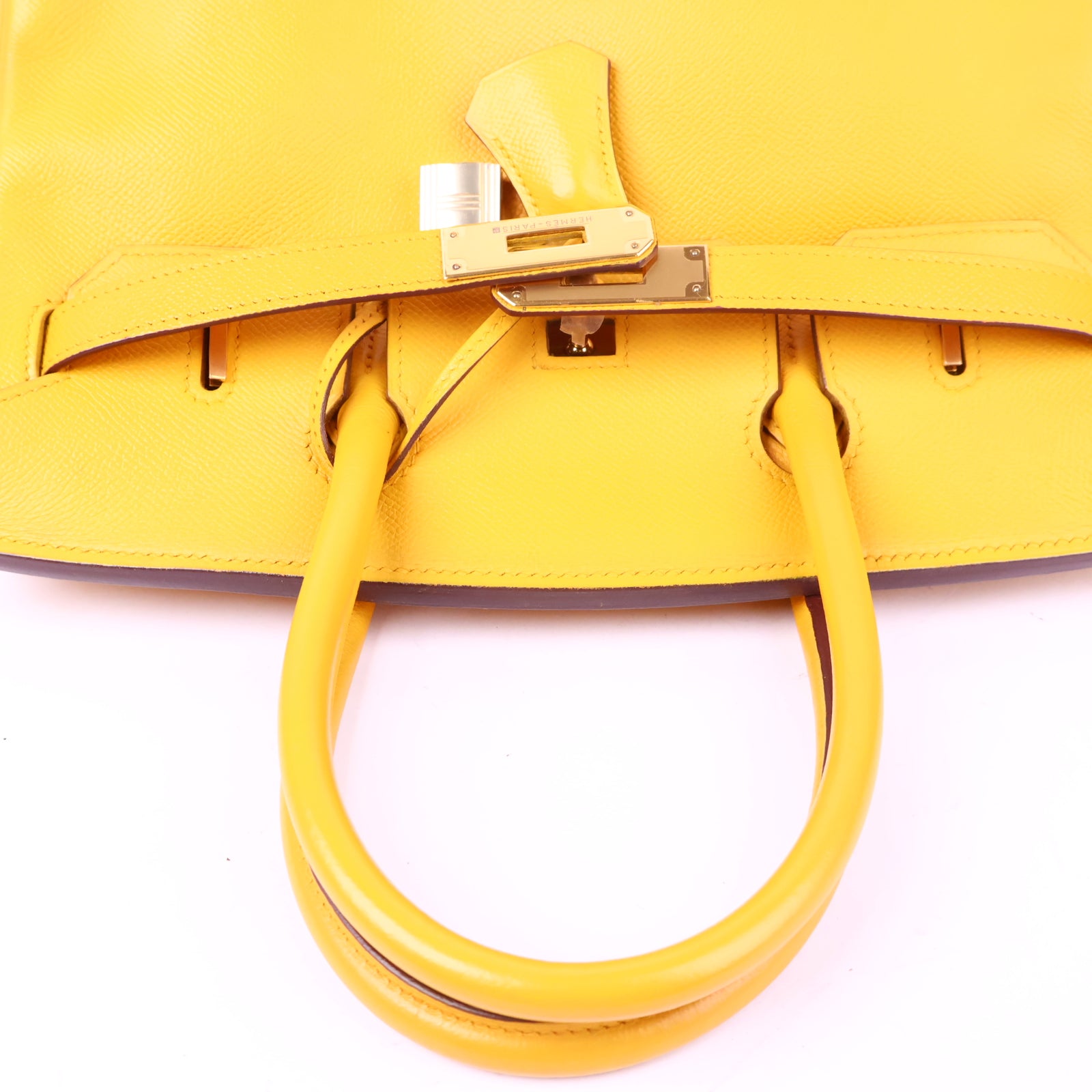 Hermes Birkin 30 Vintage Yellow Top Handle Bag J3014 | Pre-Owned Excellent Yellow Plain Courchevel leather, Epsom leather