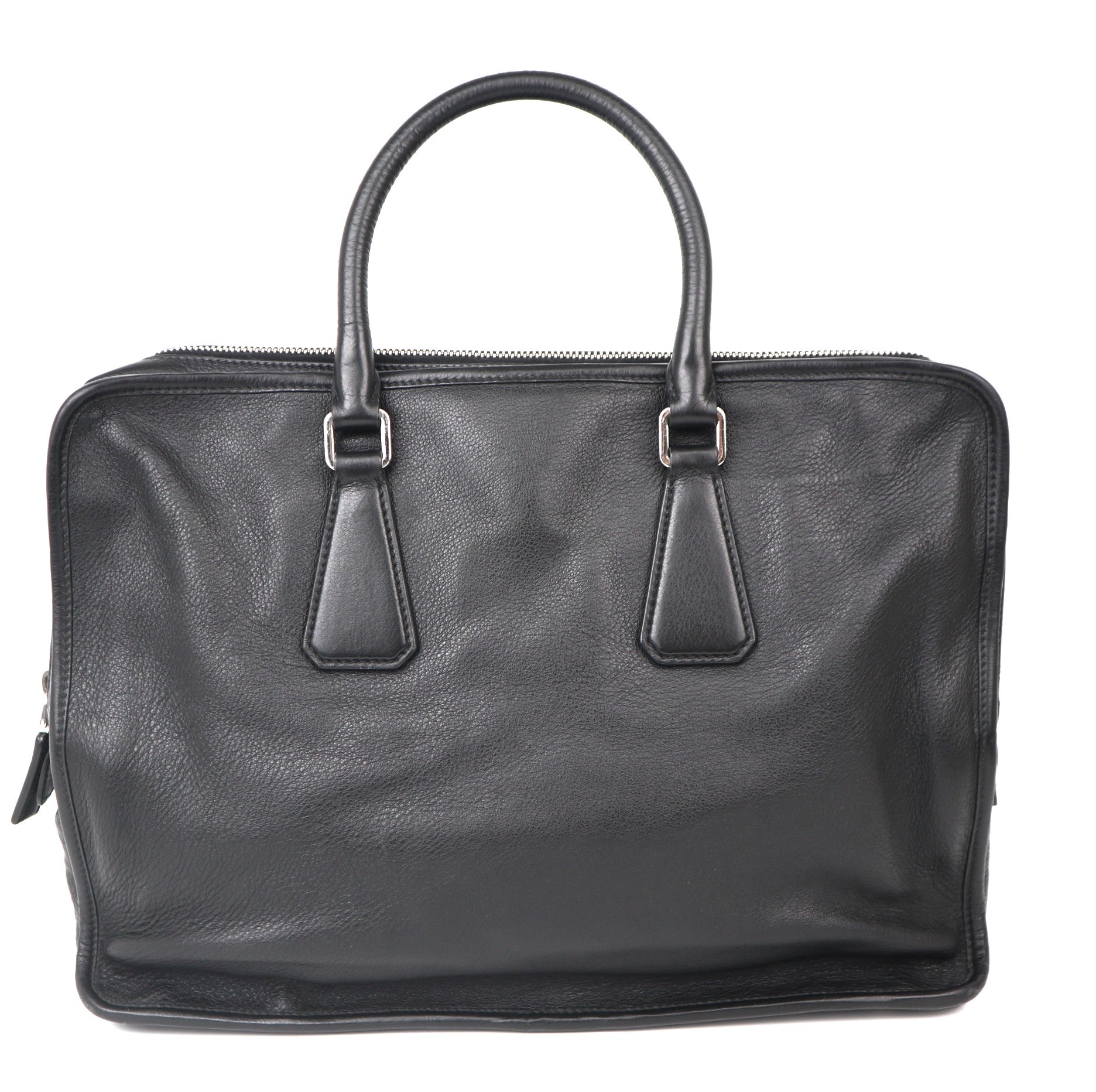 C2038 PRADA Weekender Briefcase Bag  Black-Pre Owned