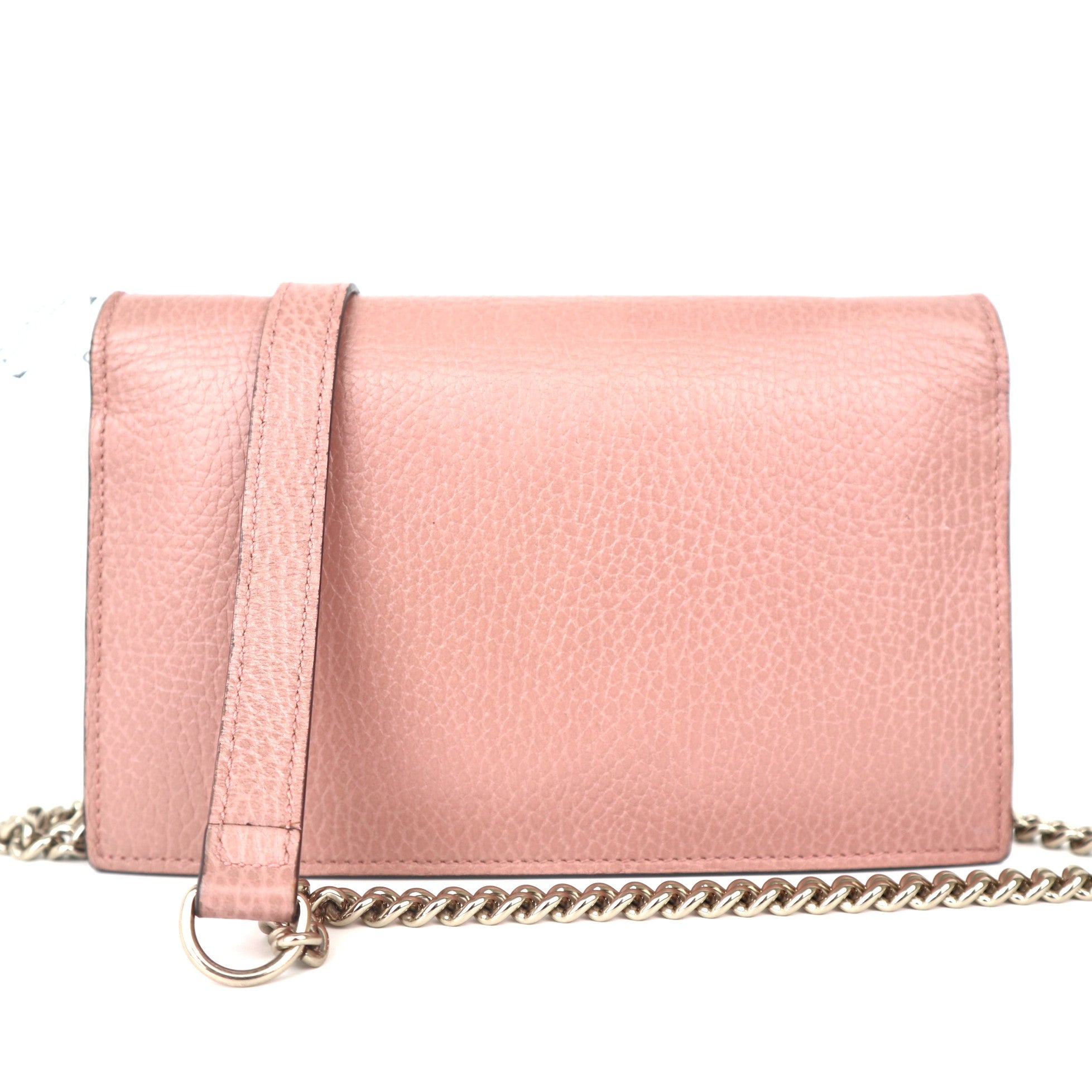C2020 Gucci Pink Pebbled Leather Interlocking G Wallet on Chain Clutch Bag-Pre Owned