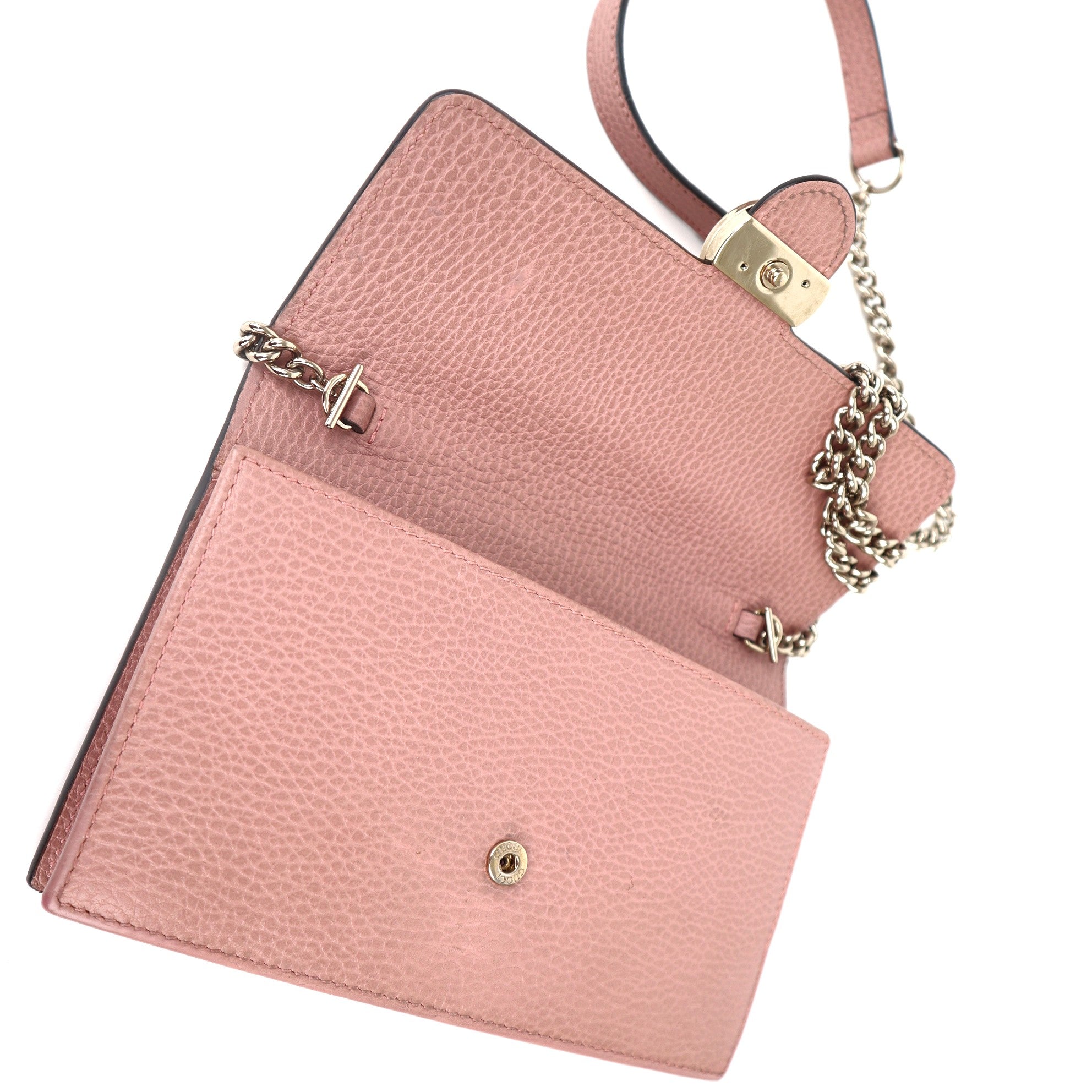 C2020 Gucci Pink Pebbled Leather Interlocking G Wallet on Chain Clutch Bag-Pre Owned