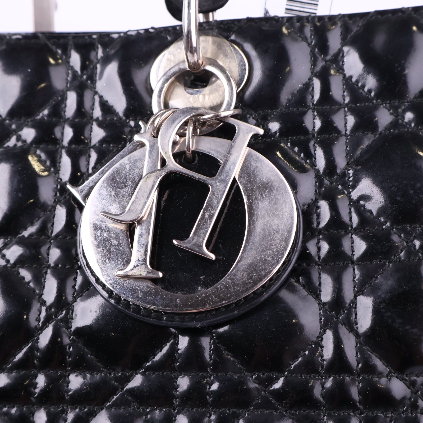 Dior Christian Dior Black Lady Large Patent Top Handle Bag J3157 | Pre-Owned Like New Black Leather, Patent leather