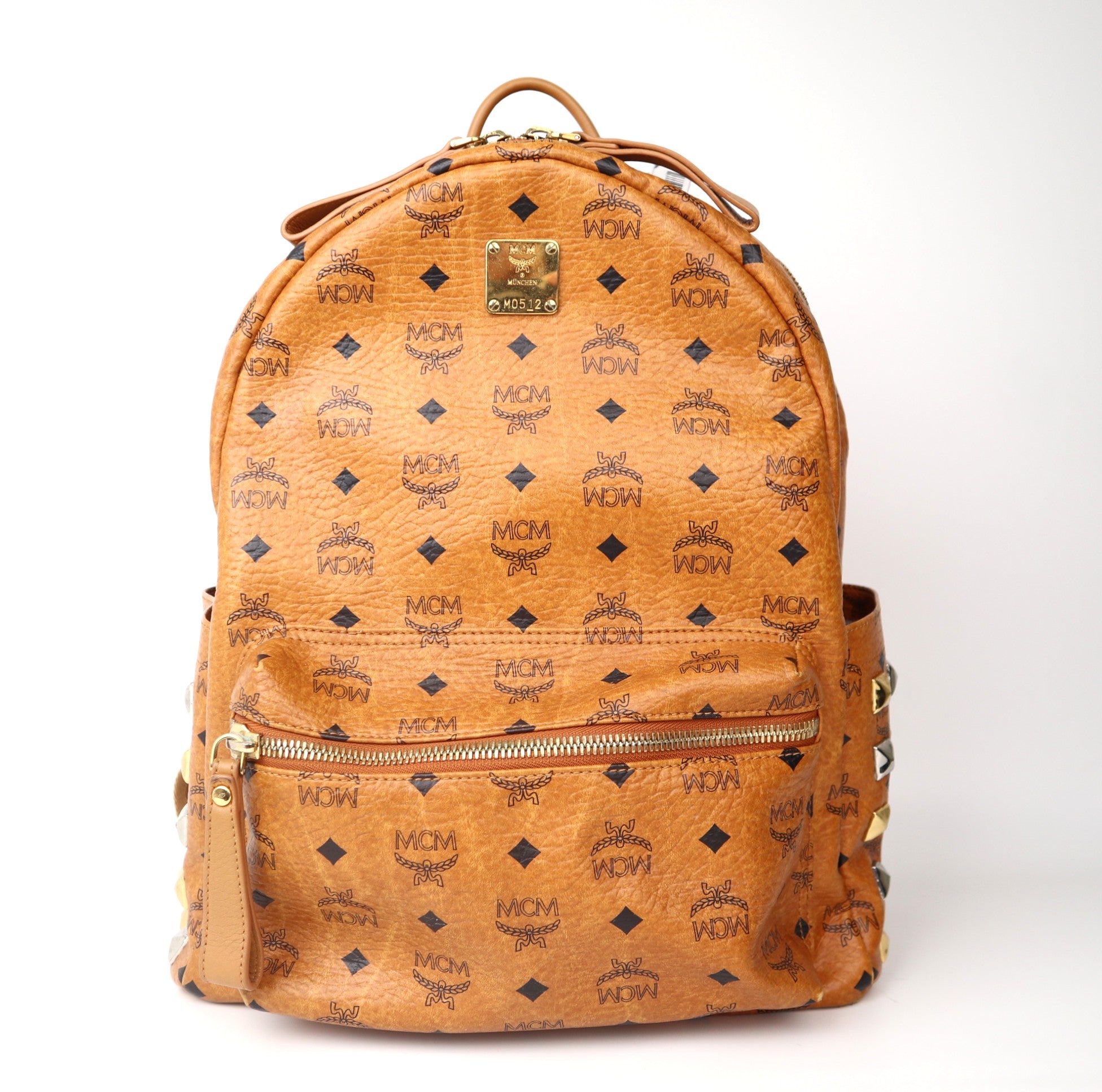 C2026 MCM STARK Printed Backpack Brown Cognac Canvas Leather-Pre Owned