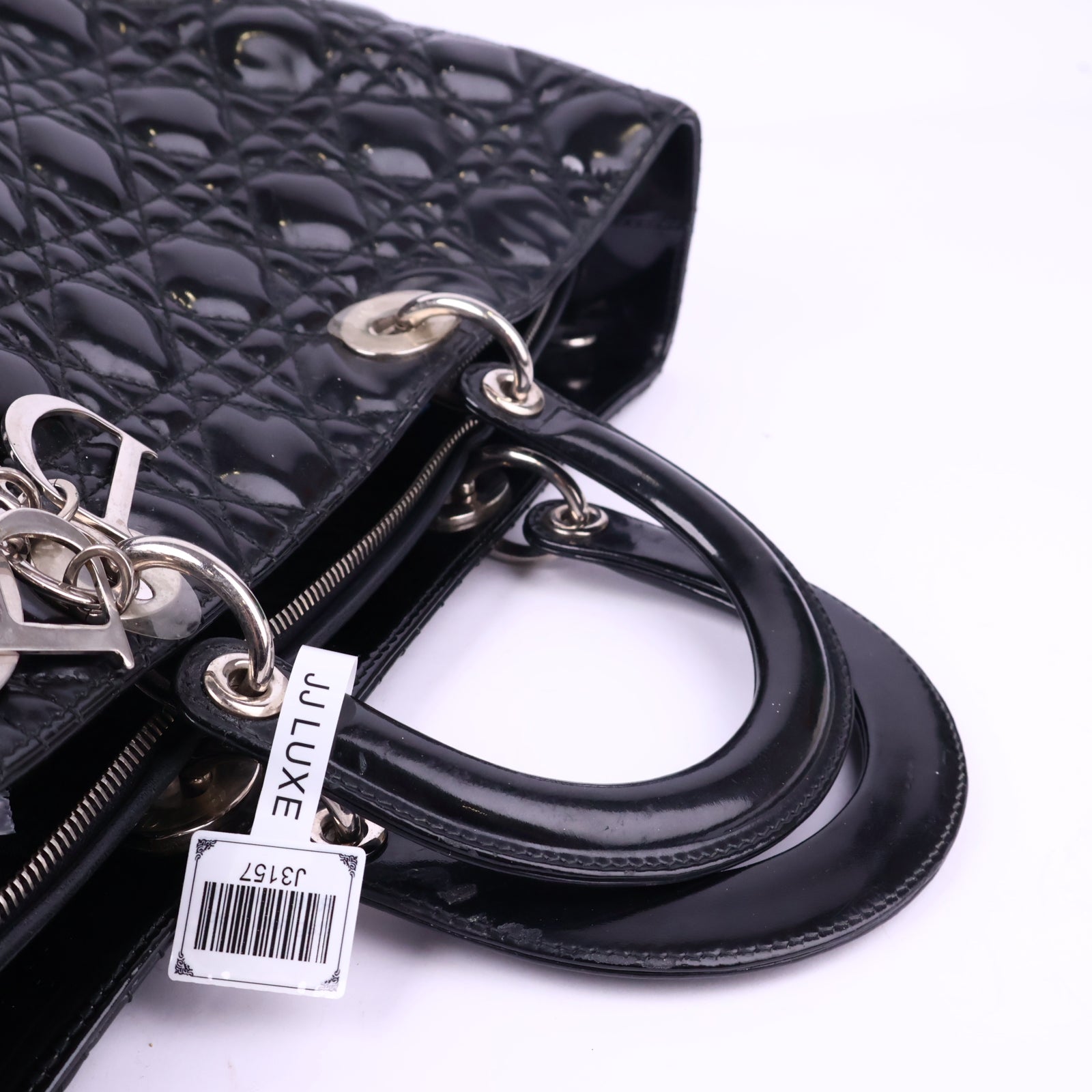 Dior Christian Dior Black Lady Large Patent Top Handle Bag J3157 | Pre-Owned Like New Black Leather, Patent leather