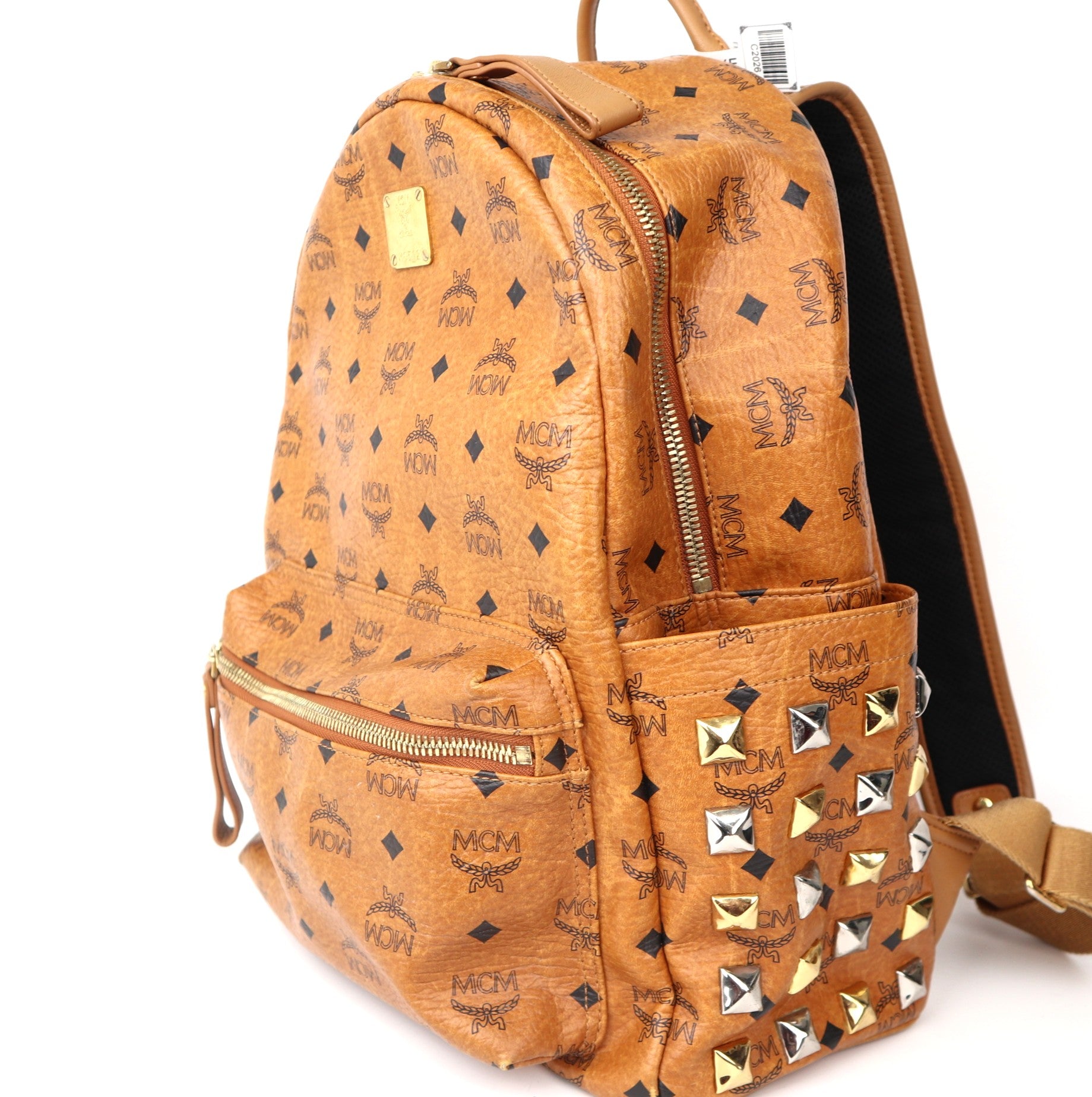 C2026 MCM STARK Printed Backpack Brown Cognac Canvas Leather-Pre Owned