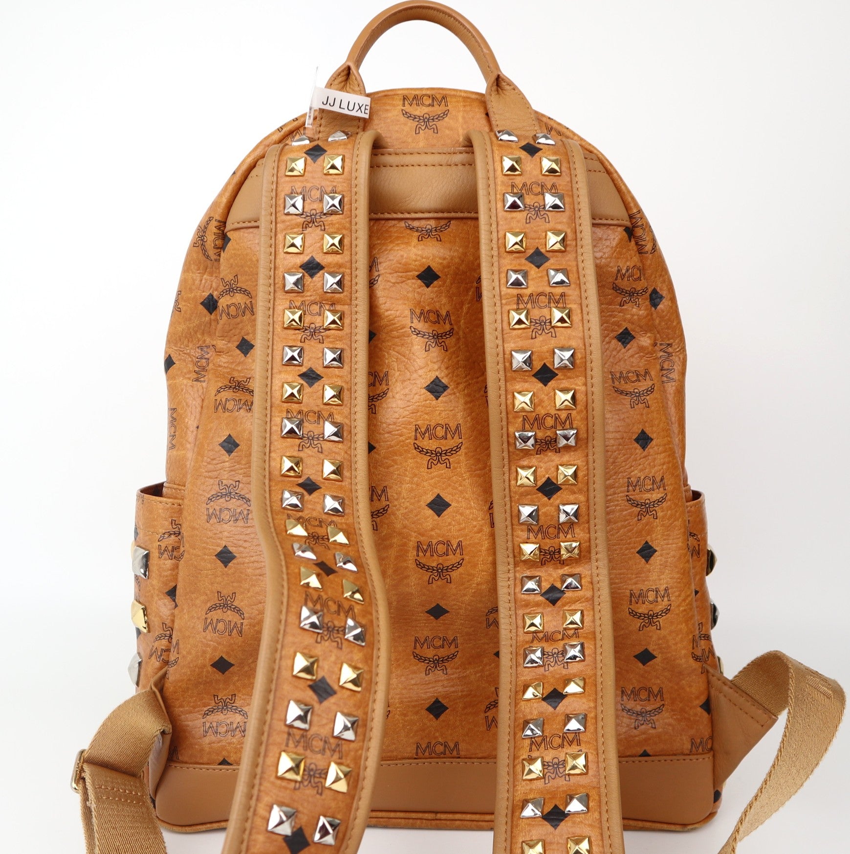 C2026 MCM STARK Printed Backpack Brown Cognac Canvas Leather-Pre Owned