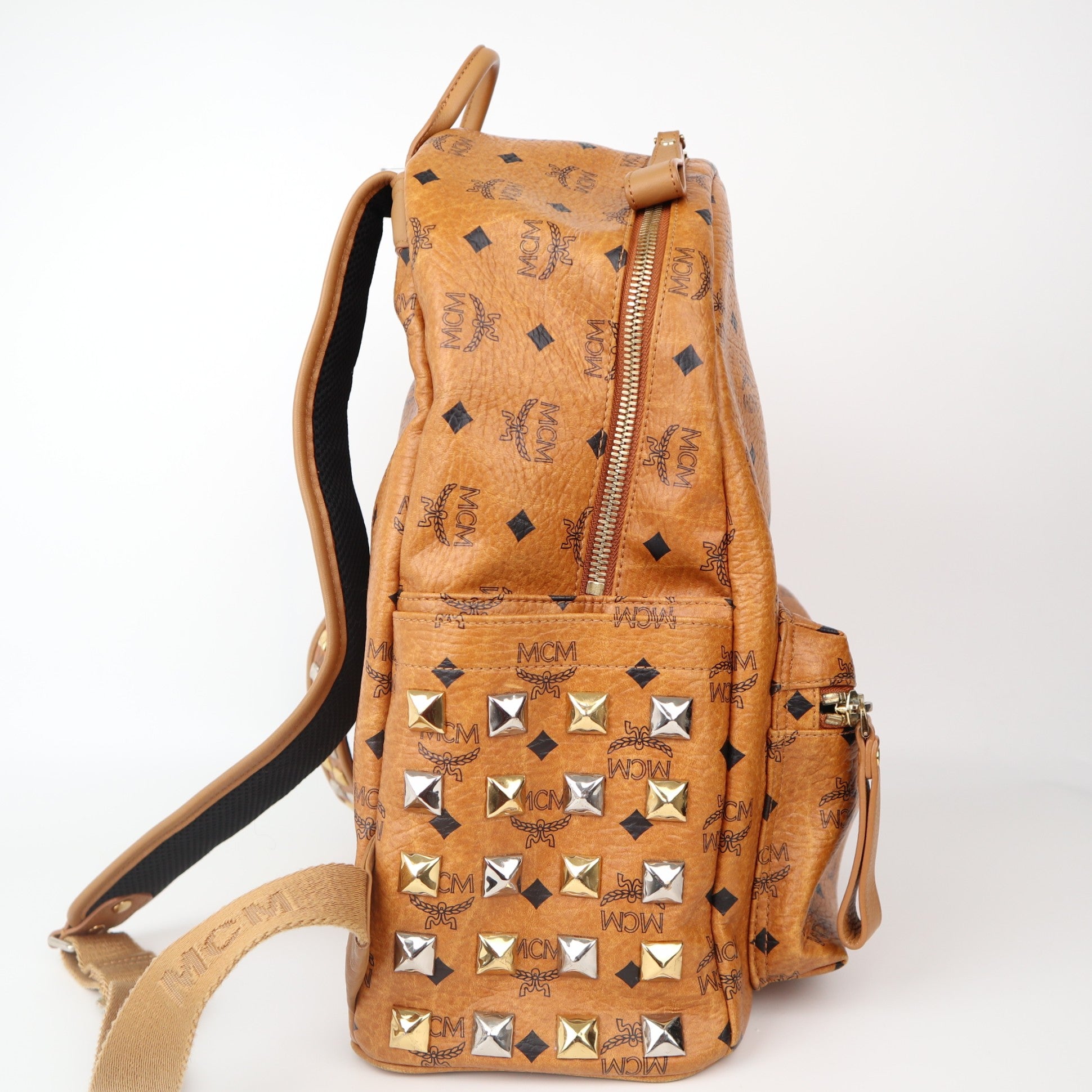 C2026 MCM STARK Printed Backpack Brown Cognac Canvas Leather-Pre Owned