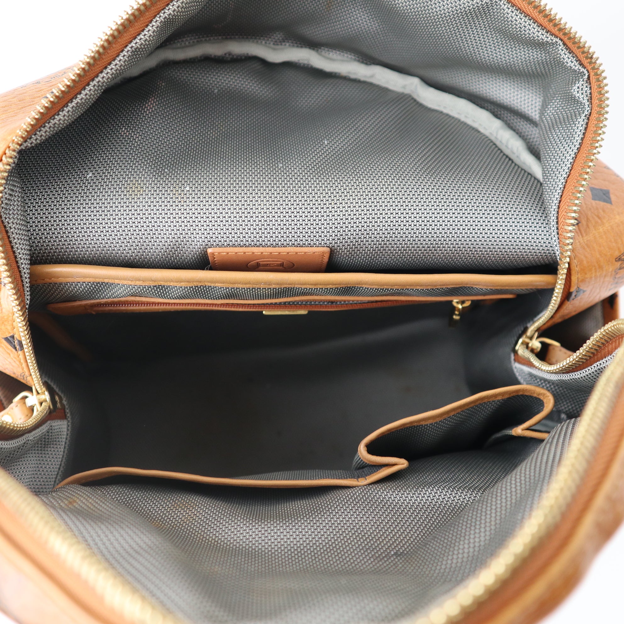 C2026 MCM STARK Printed Backpack Brown Cognac Canvas Leather-Pre Owned