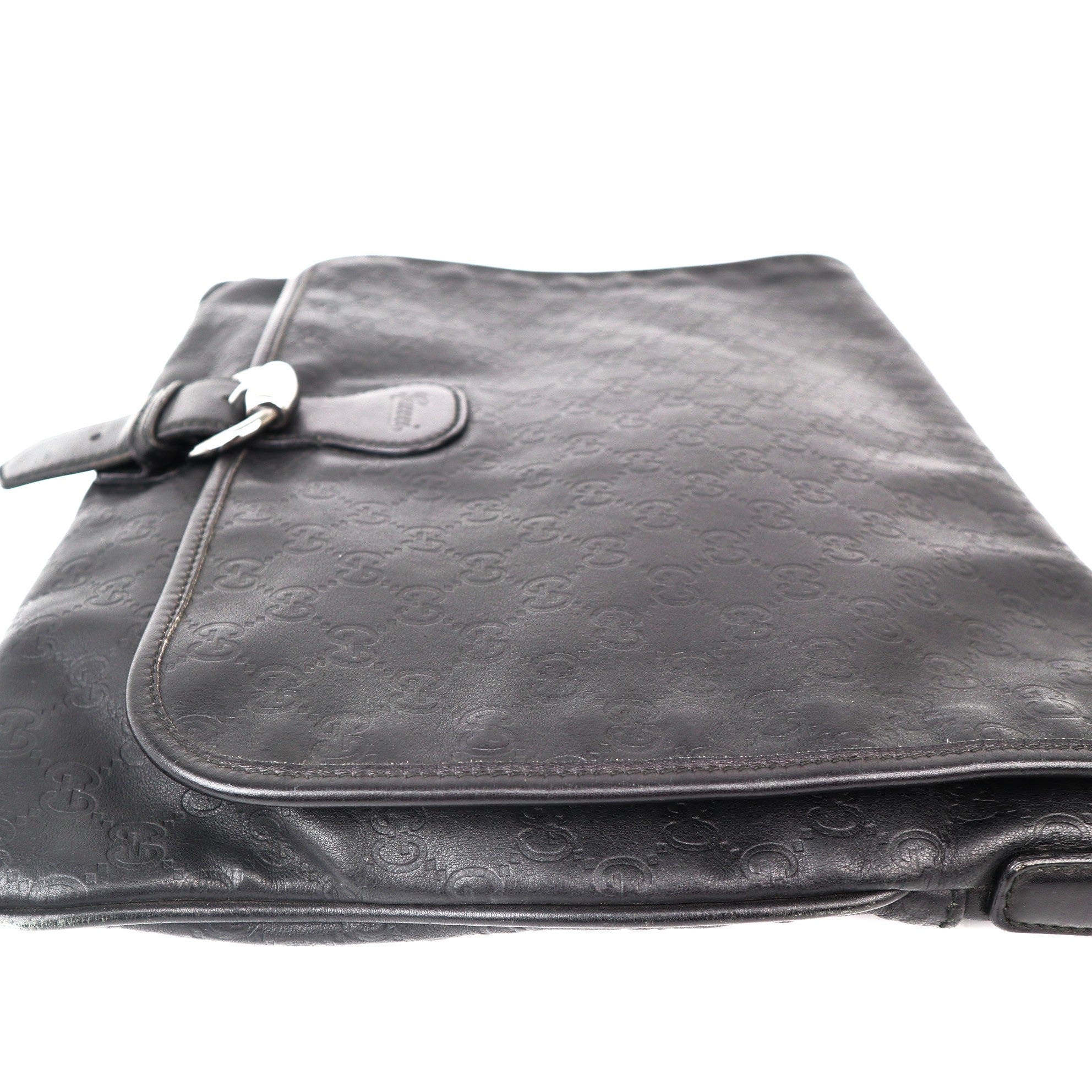C2042  Gucci Black Monogram Leather Messenger Bag-Pre Owned