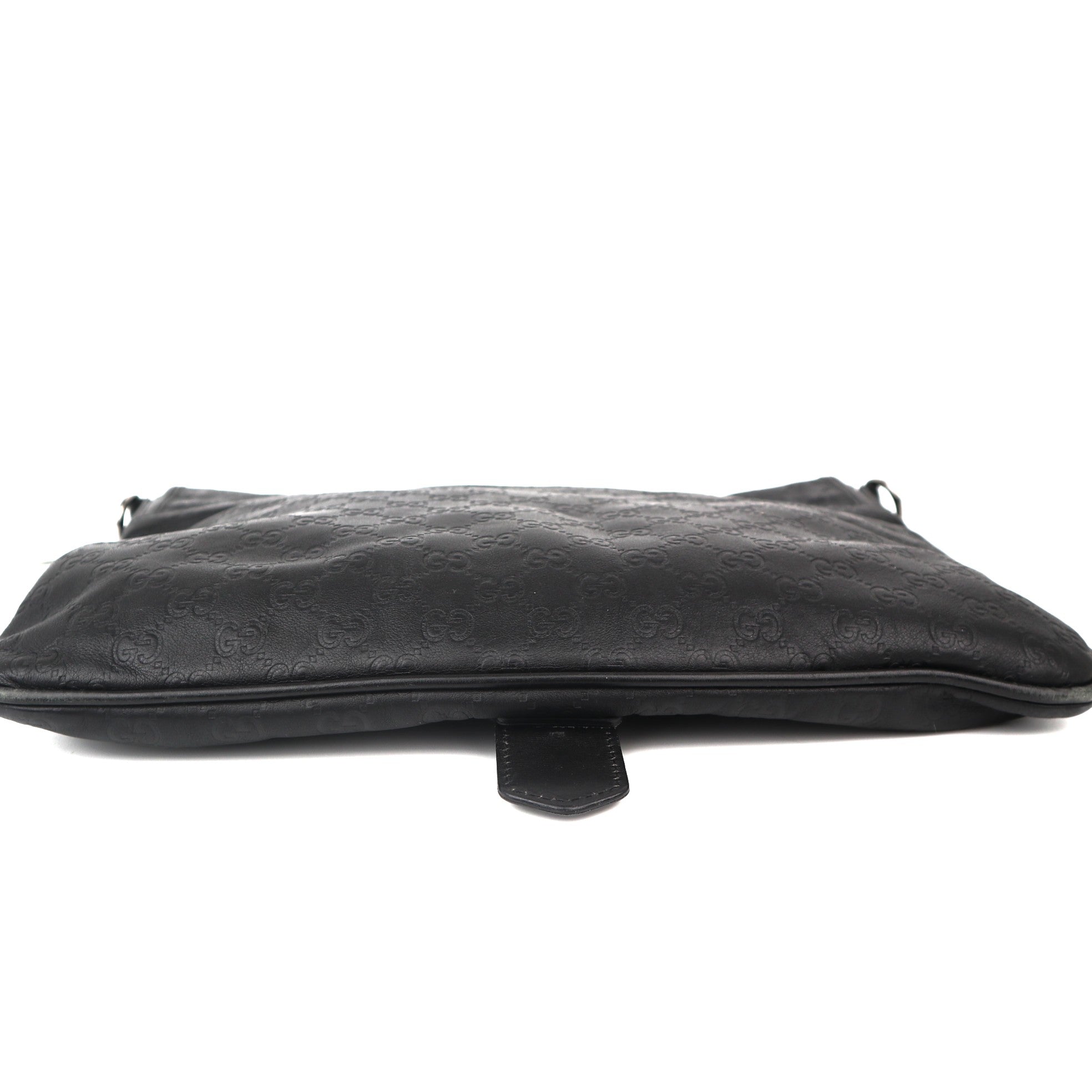 C2042  Gucci Black Monogram Leather Messenger Bag-Pre Owned