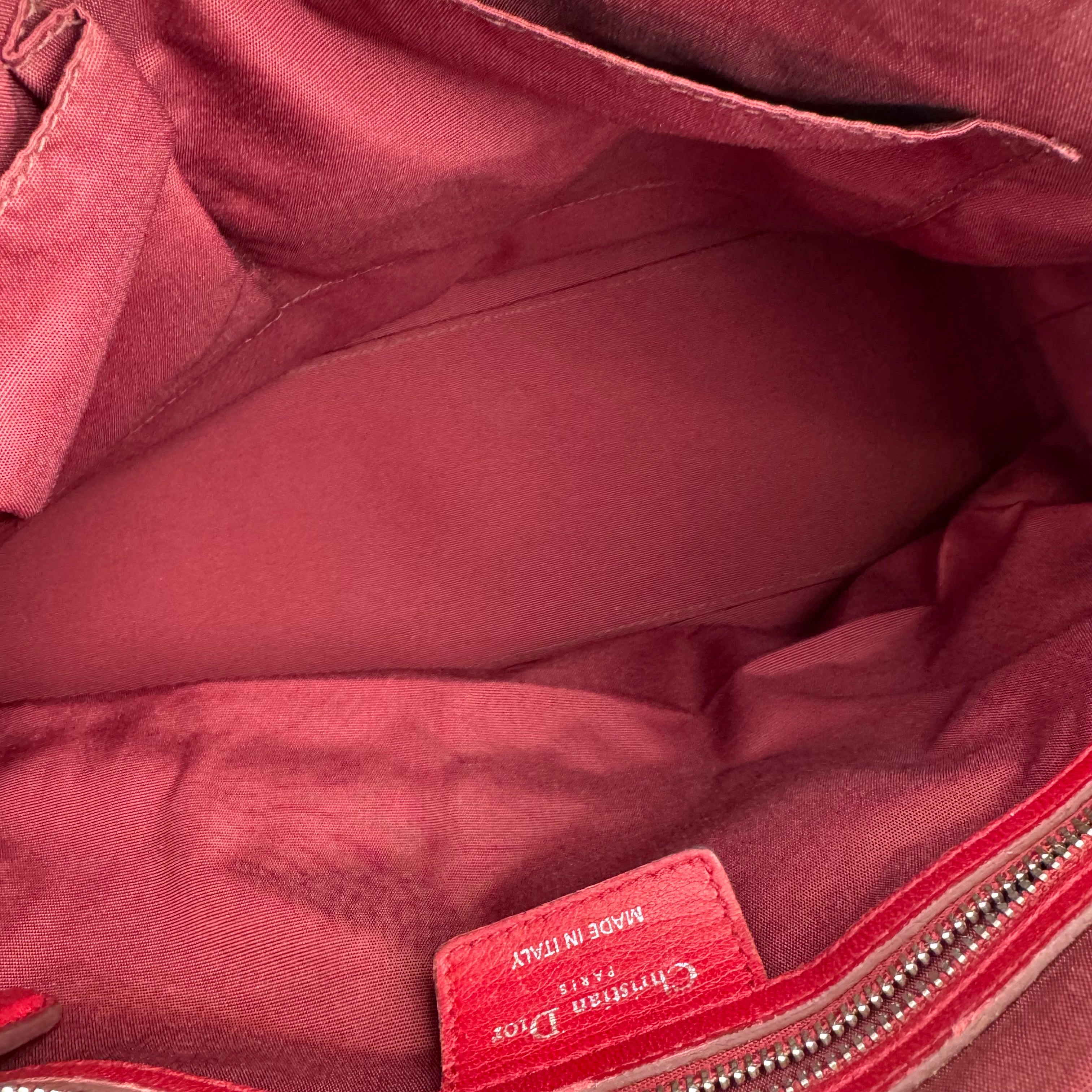 J1704 Christian Dior Dark Pink Cannage Quilted Lambskin Shoulder Bag- Pre Owned