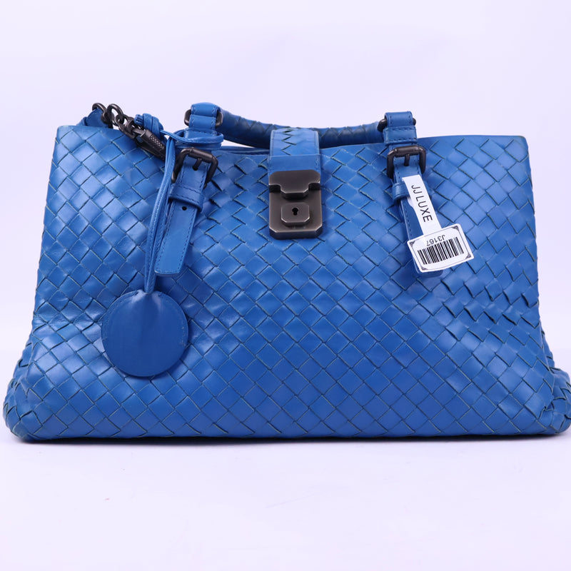 Bottega Veneta Blue Intrecciato Woven Nappa Leather Roma Bag Tote Bag J3167 | Pre-Owned Excellent Blue Leather