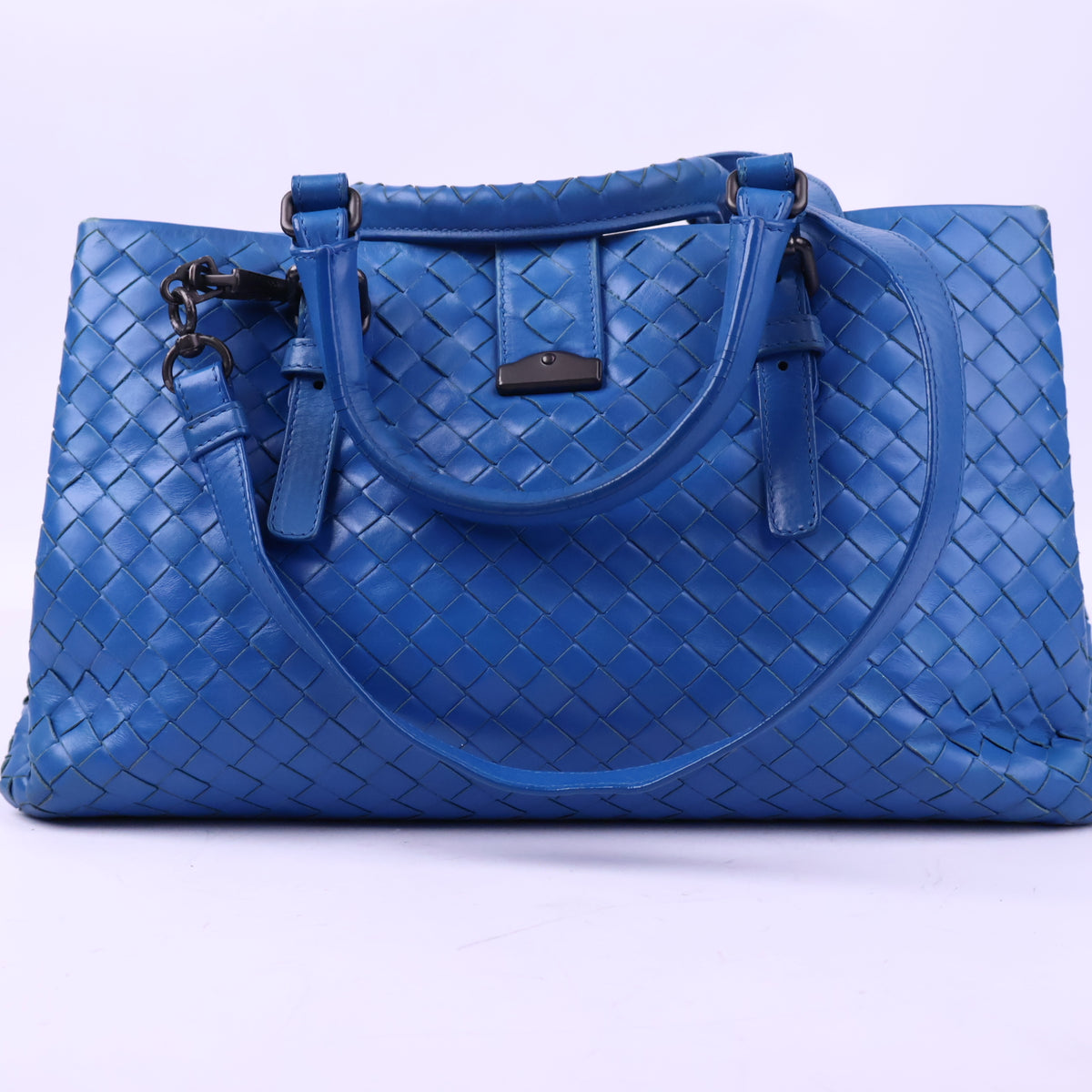 Bottega Veneta Blue Intrecciato Woven Nappa Leather Roma Bag Tote Bag J3167 | Pre-Owned Excellent Blue Leather