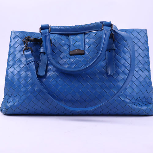 Bottega Veneta Blue Intrecciato Woven Nappa Leather Roma Bag Tote Bag J3167 | Pre-Owned Excellent Blue Leather