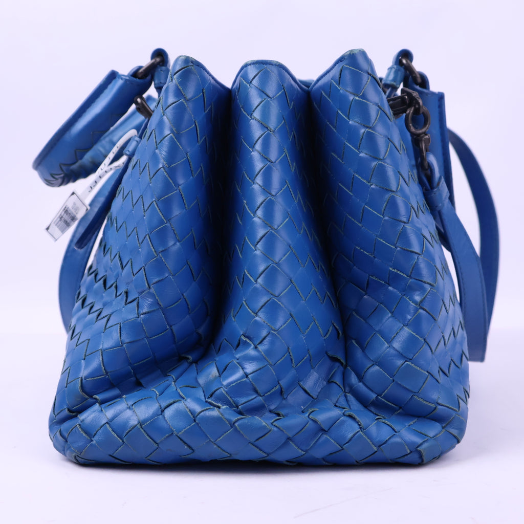 Bottega Veneta Blue Intrecciato Woven Nappa Leather Roma Bag Tote Bag J3167 | Pre-Owned Excellent Blue Leather
