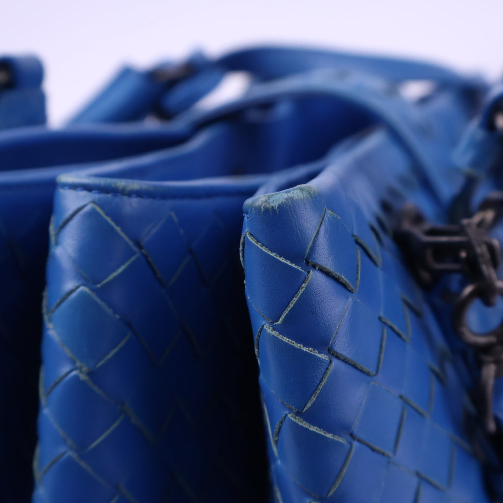 Bottega Veneta Blue Intrecciato Woven Nappa Leather Roma Bag Tote Bag J3167 | Pre-Owned Excellent Blue Leather