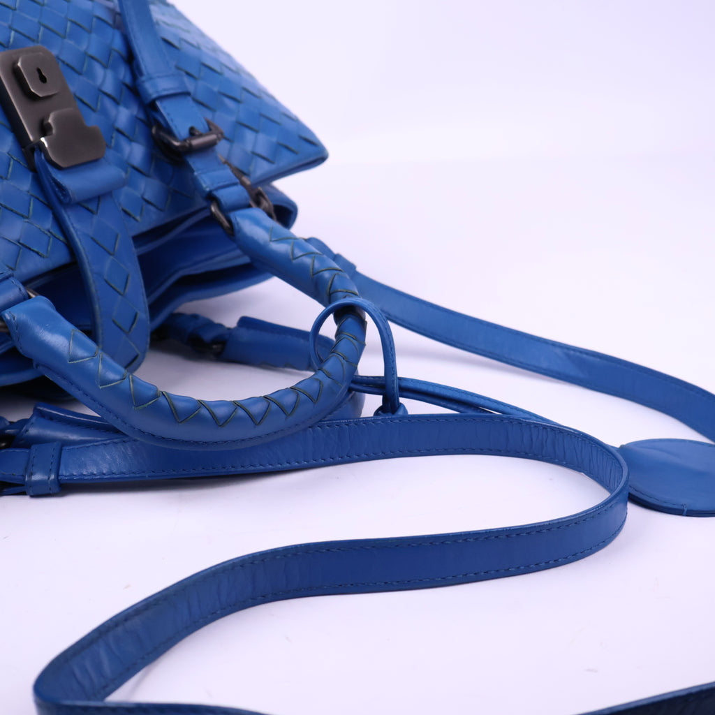 Bottega Veneta Blue Intrecciato Woven Nappa Leather Roma Bag Tote Bag J3167 | Pre-Owned Excellent Blue Leather