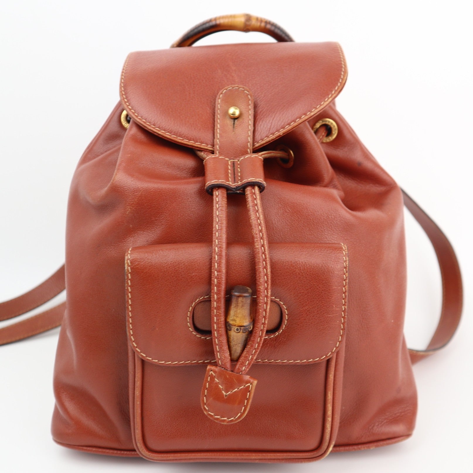 Gucci Vintage Bamboo Backpack Brown Leather Backpack C1575 | Pre-Owned Very Good Brown Leather