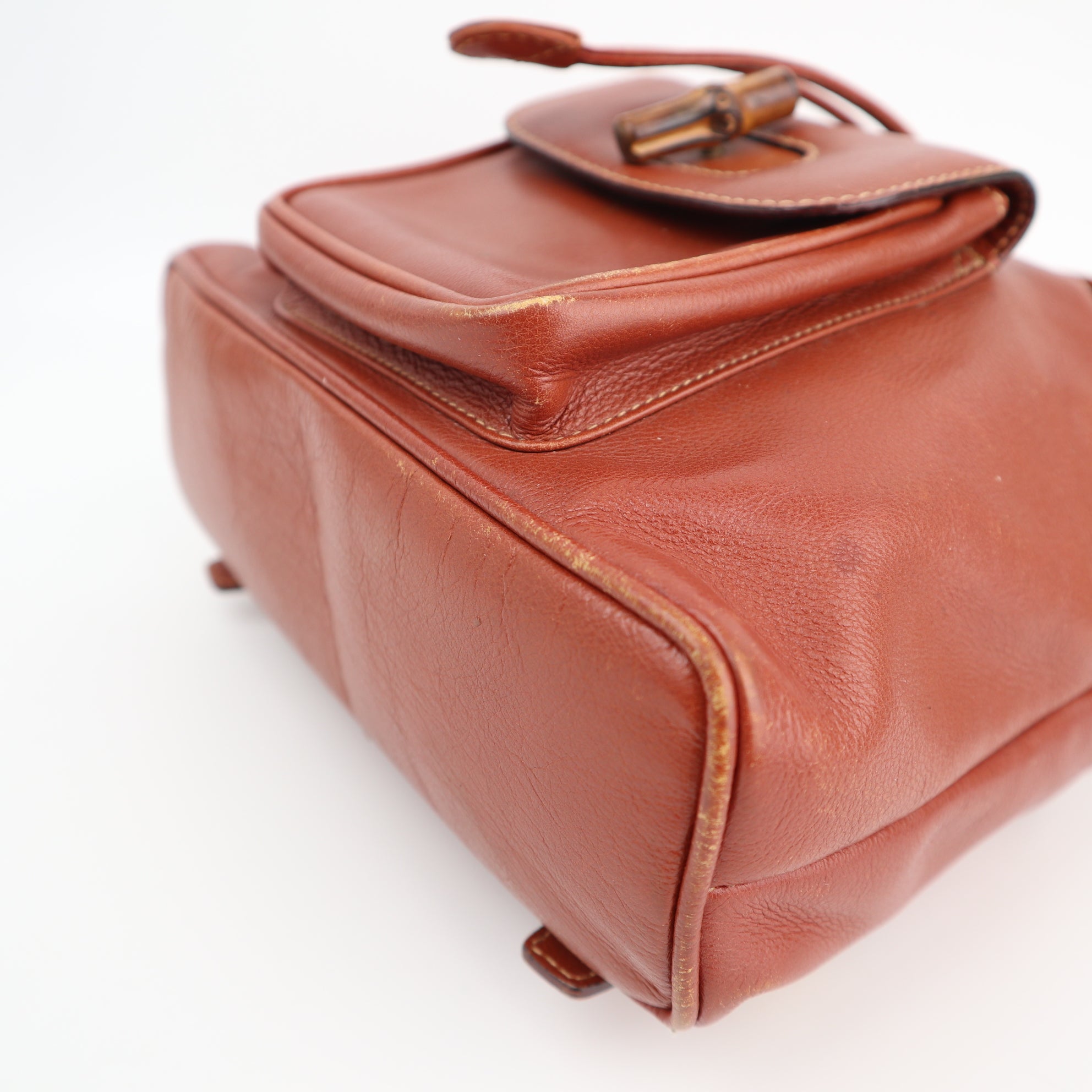 Gucci Vintage Bamboo Backpack Brown Leather Backpack C1575 | Pre-Owned Very Good Brown Leather