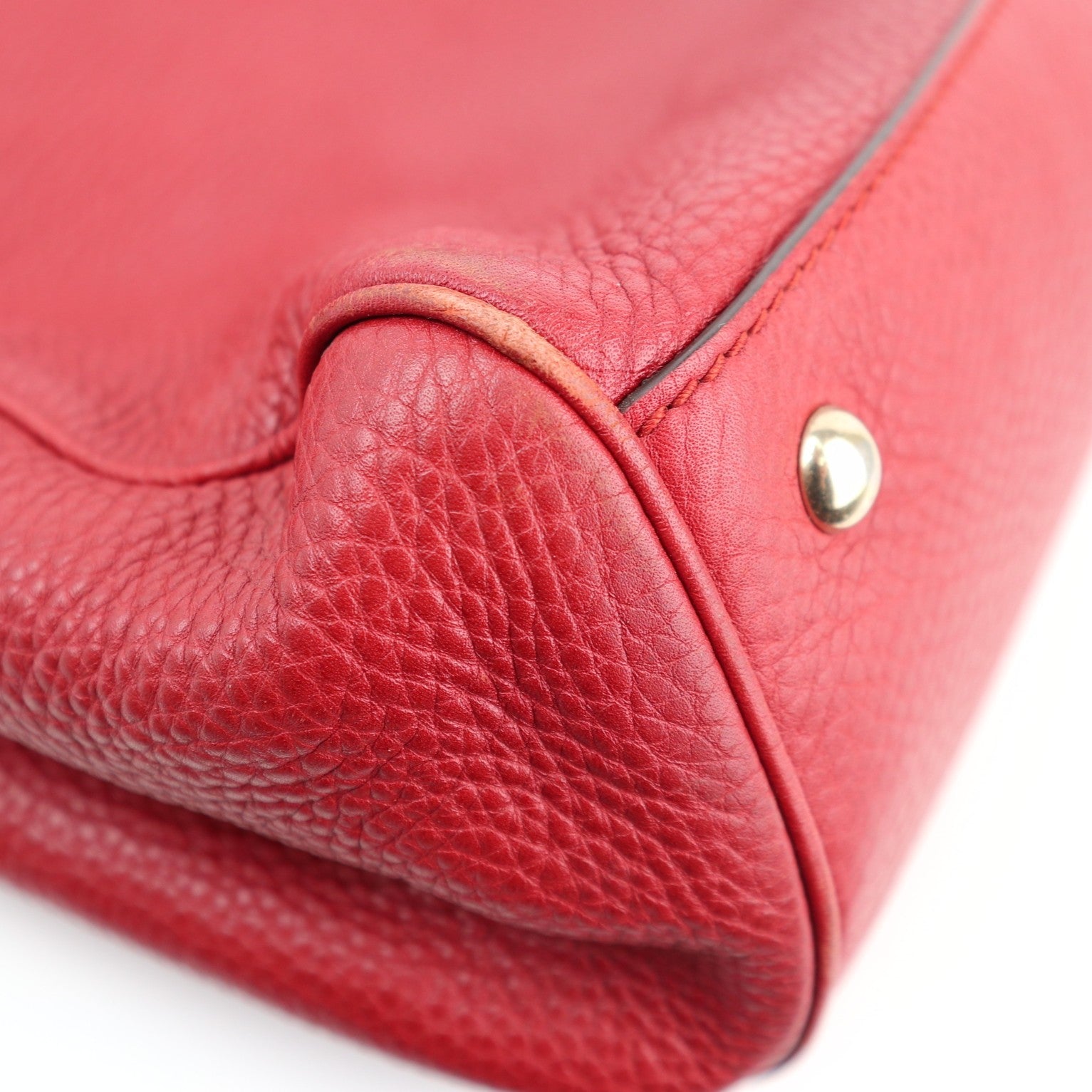 Gucci Pebbled Calfskin Medium Bamboo Shopper Tote Red Top Handle Bag C1577 | Pre-Owned Very Good Brown Pebbled Leather