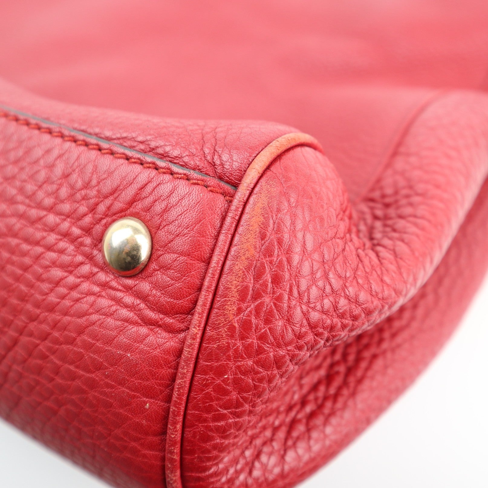 Gucci Pebbled Calfskin Medium Bamboo Shopper Tote Red Top Handle Bag C1577 | Pre-Owned Very Good Brown Pebbled Leather