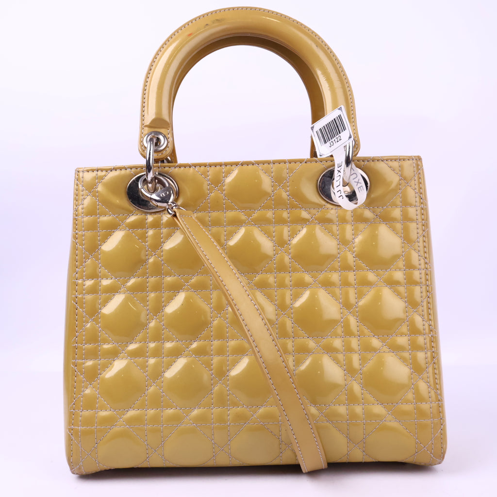 Dior Lady Dior Handbag Patent Leather Top Handle Bag J3122 | Pre-Owned Like New Leather