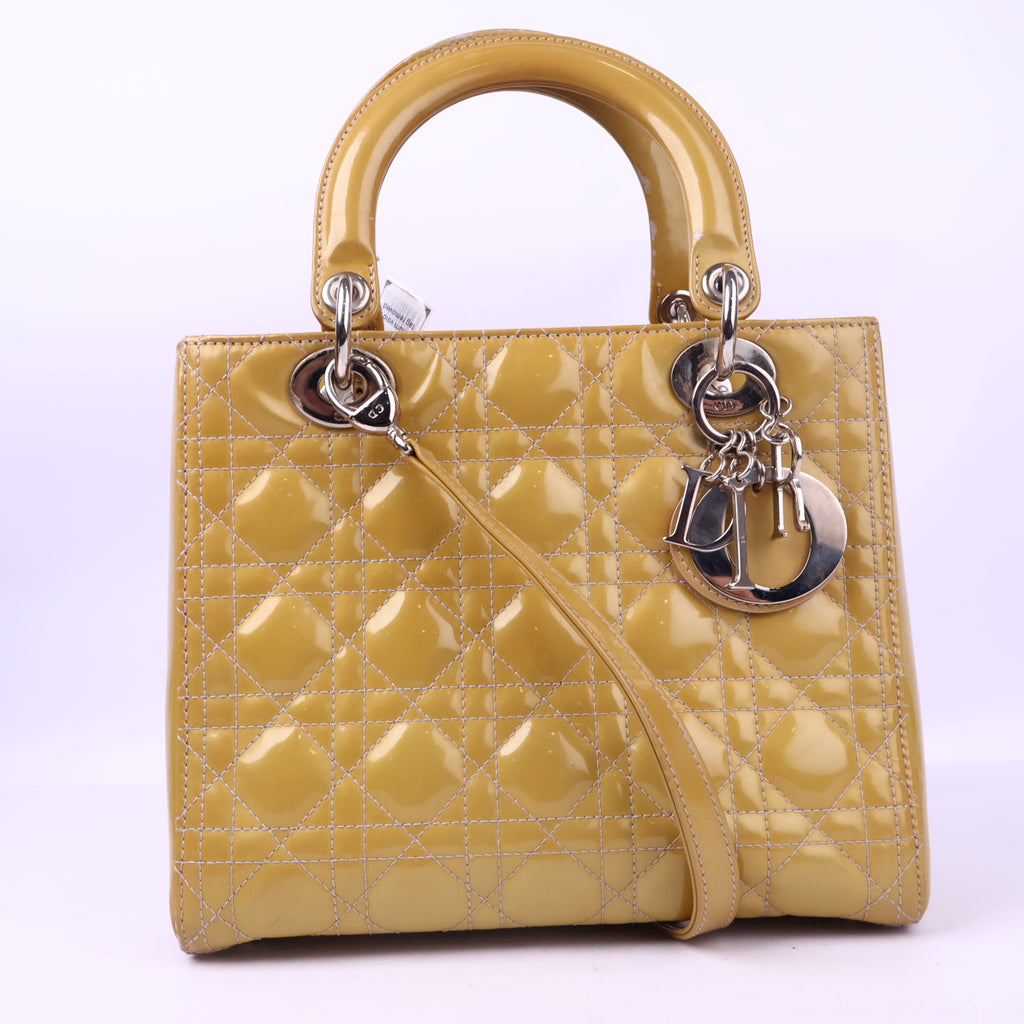 Dior Lady Dior Handbag Patent Leather Top Handle Bag J3122 | Pre-Owned Like New Leather