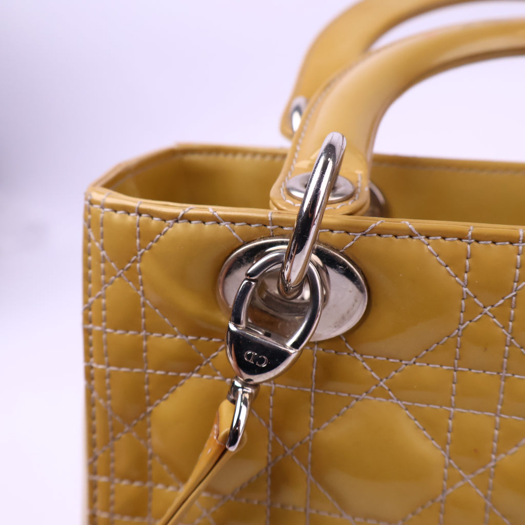 Dior Lady Dior Handbag Patent Leather Top Handle Bag J3122 | Pre-Owned Like New Leather