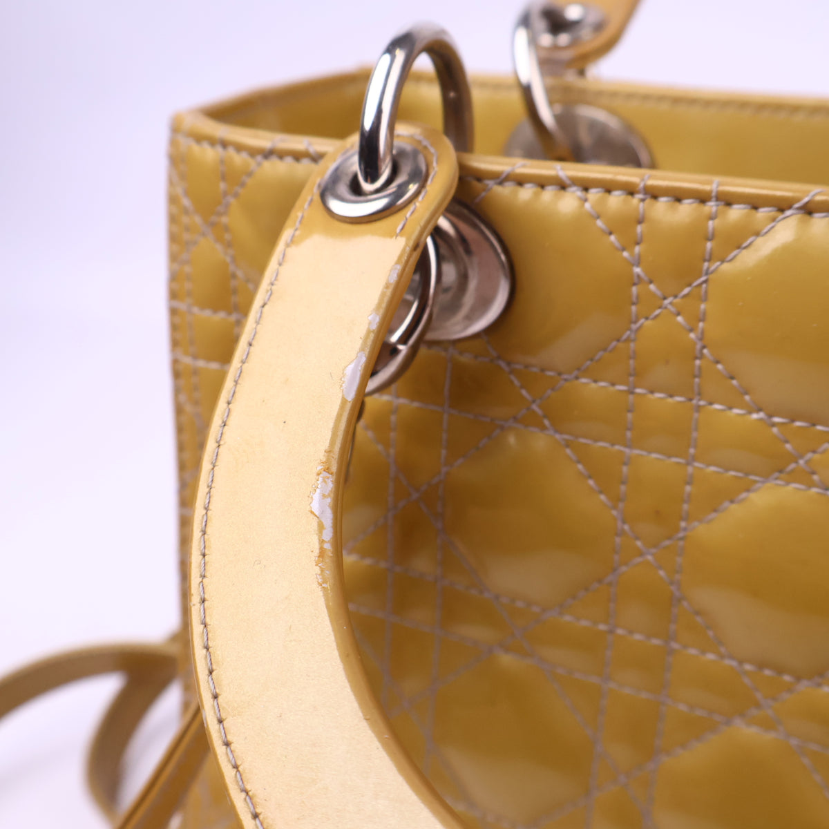 Dior Lady Dior Handbag Patent Leather Top Handle Bag J3122 | Pre-Owned Like New Leather