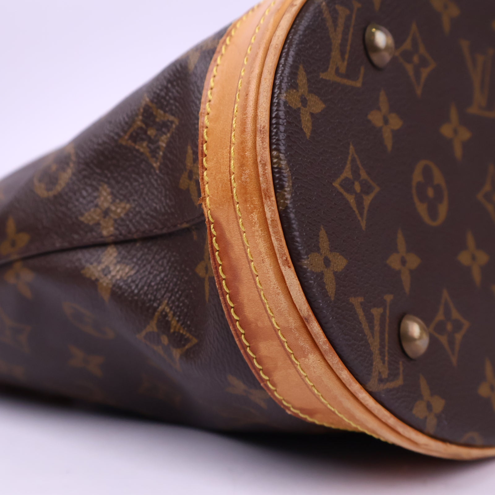 Louis Vuitton Petit Bucket Leather Monogram Bucket Bag J3162R | Pre-Owned Excellent Brown Monogram Canvas, Leather