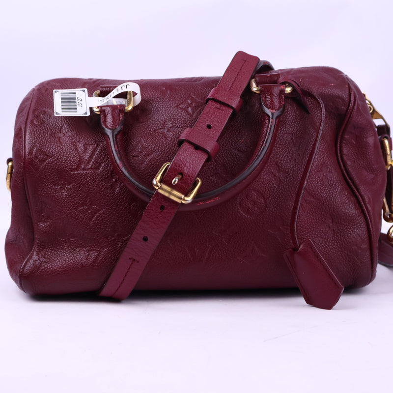 Louis Vuitton Aurore Monogram Empreinte Leather Speedy Bandouliere 25 Shoulder Bag J3127 | Pre-Owned Very Good Burgundy Monogram Empreinte Canvas, Leather