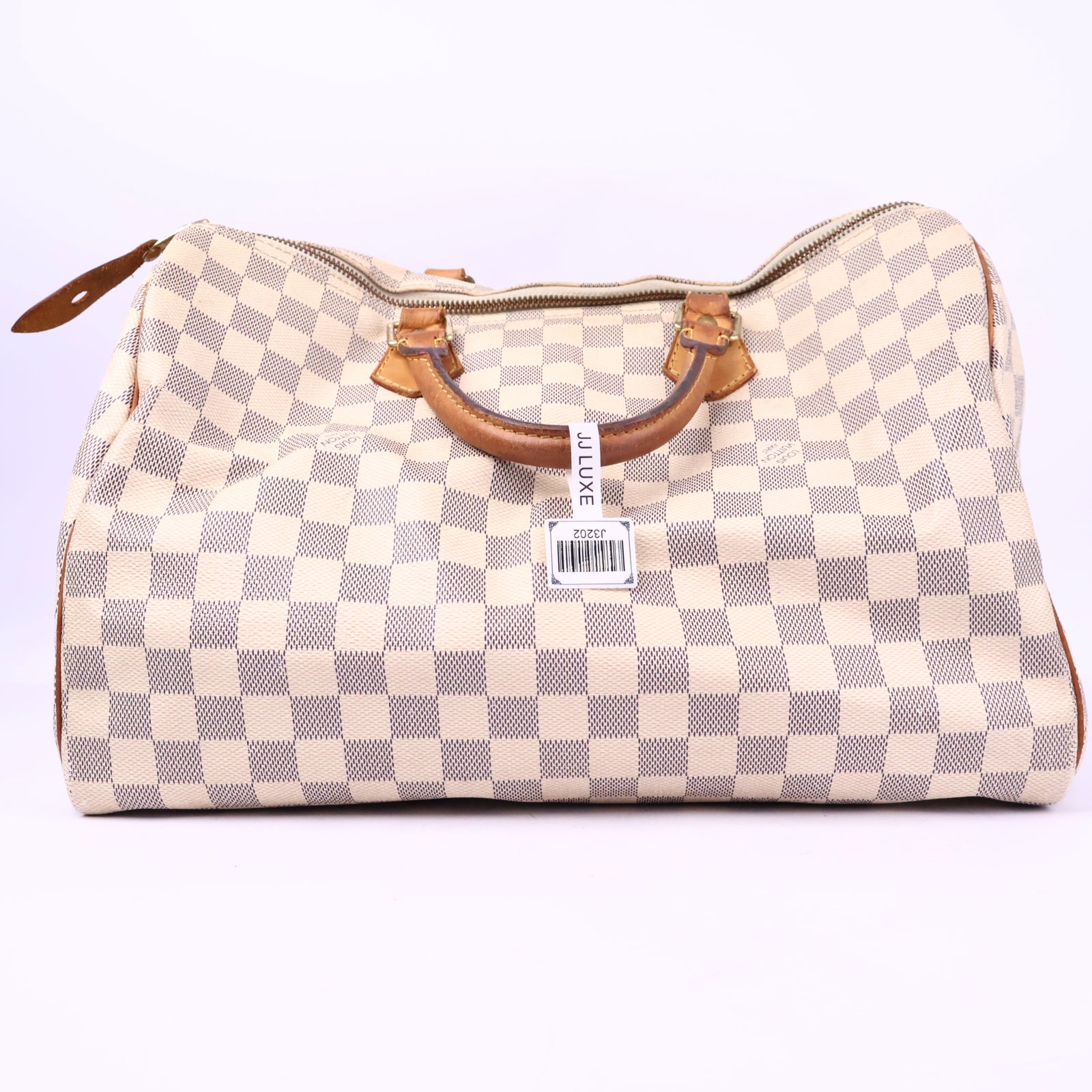 J3202 Louis Vuitton Top Handle Bag Damier Azur Speedy 35 | Pre-Owned Very Good White / Blue Damier Azur Canvas