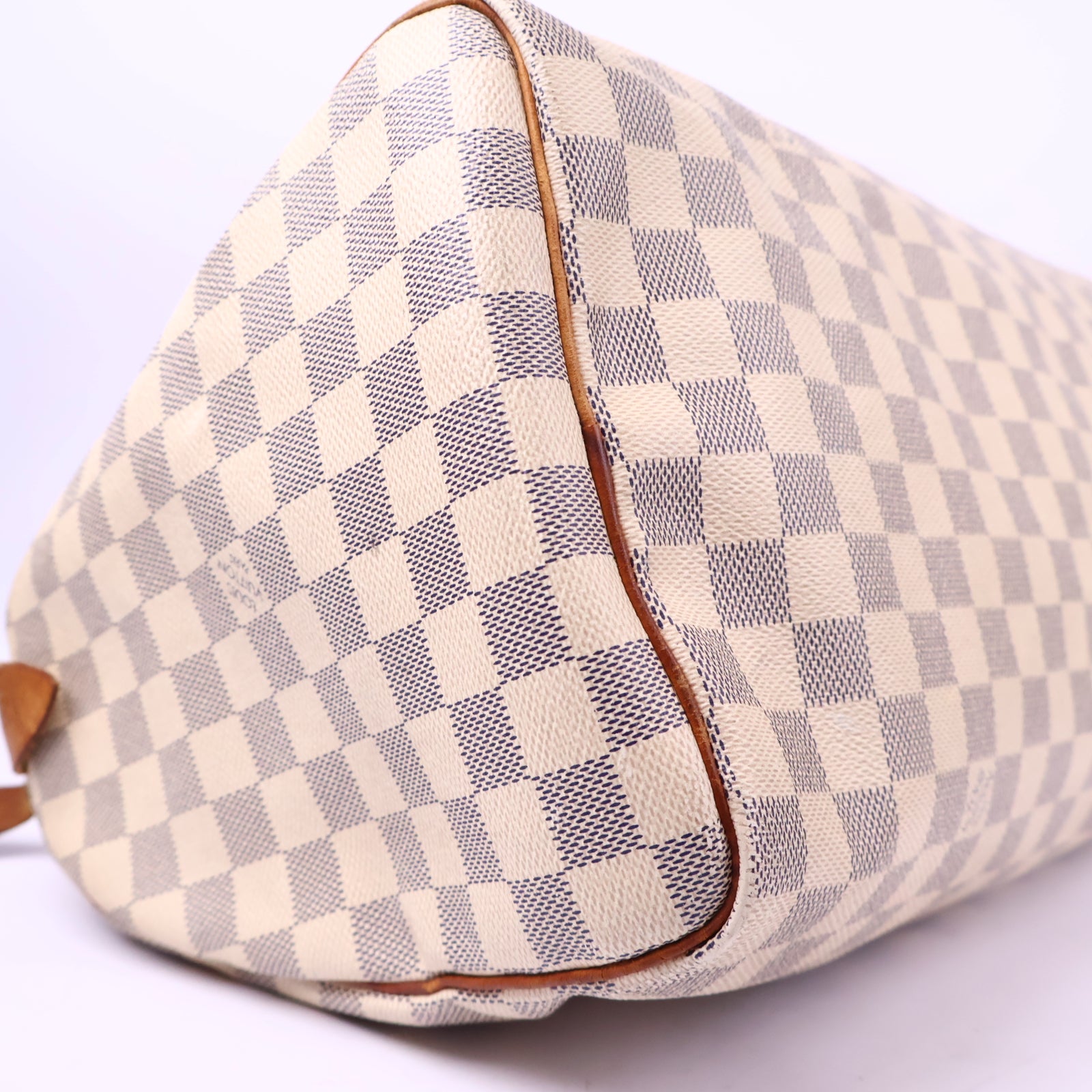 J3202 Louis Vuitton Top Handle Bag Damier Azur Speedy 35 | Pre-Owned Very Good White / Blue Damier Azur Canvas