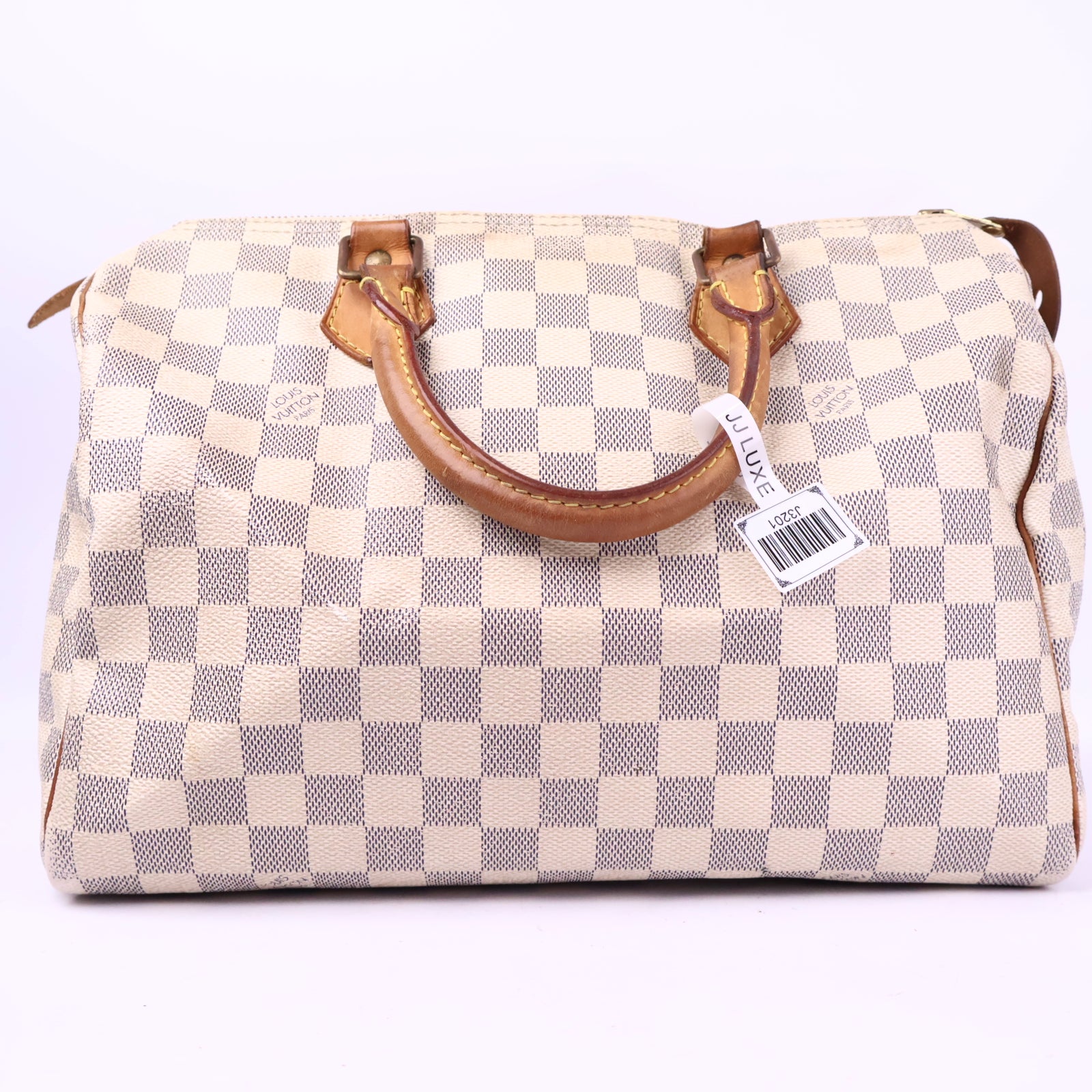 J3201 Louis Vuitton Top Handle Bag Speedy 30 Damier Azur | Pre-Owned Very Good White / Blue Damier Azur Canvas