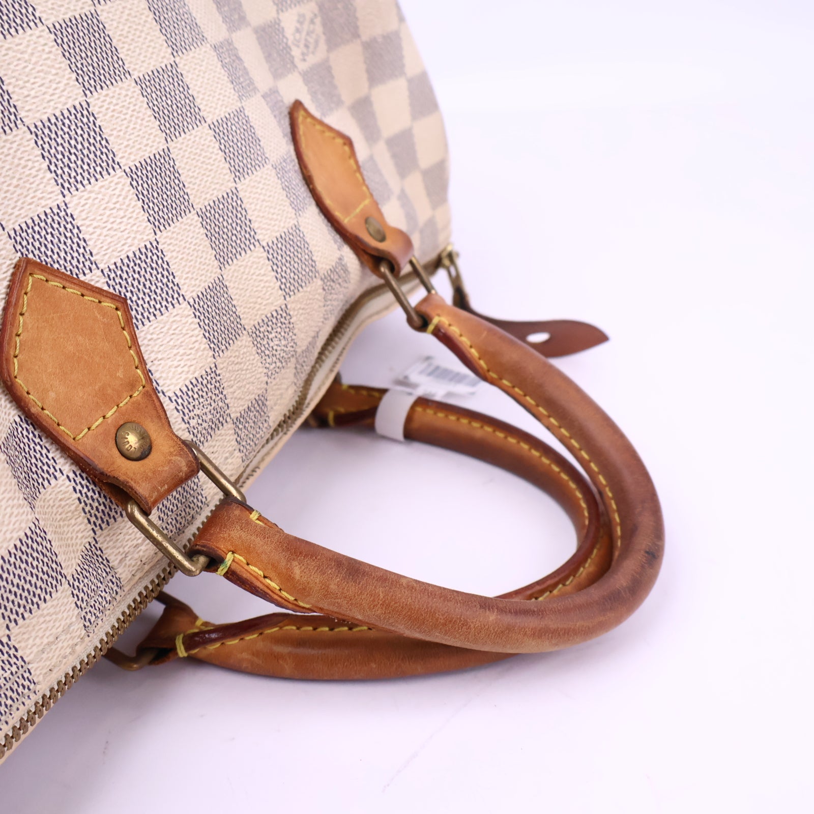 J3201 Louis Vuitton Top Handle Bag Speedy 30 Damier Azur | Pre-Owned Very Good White / Blue Damier Azur Canvas
