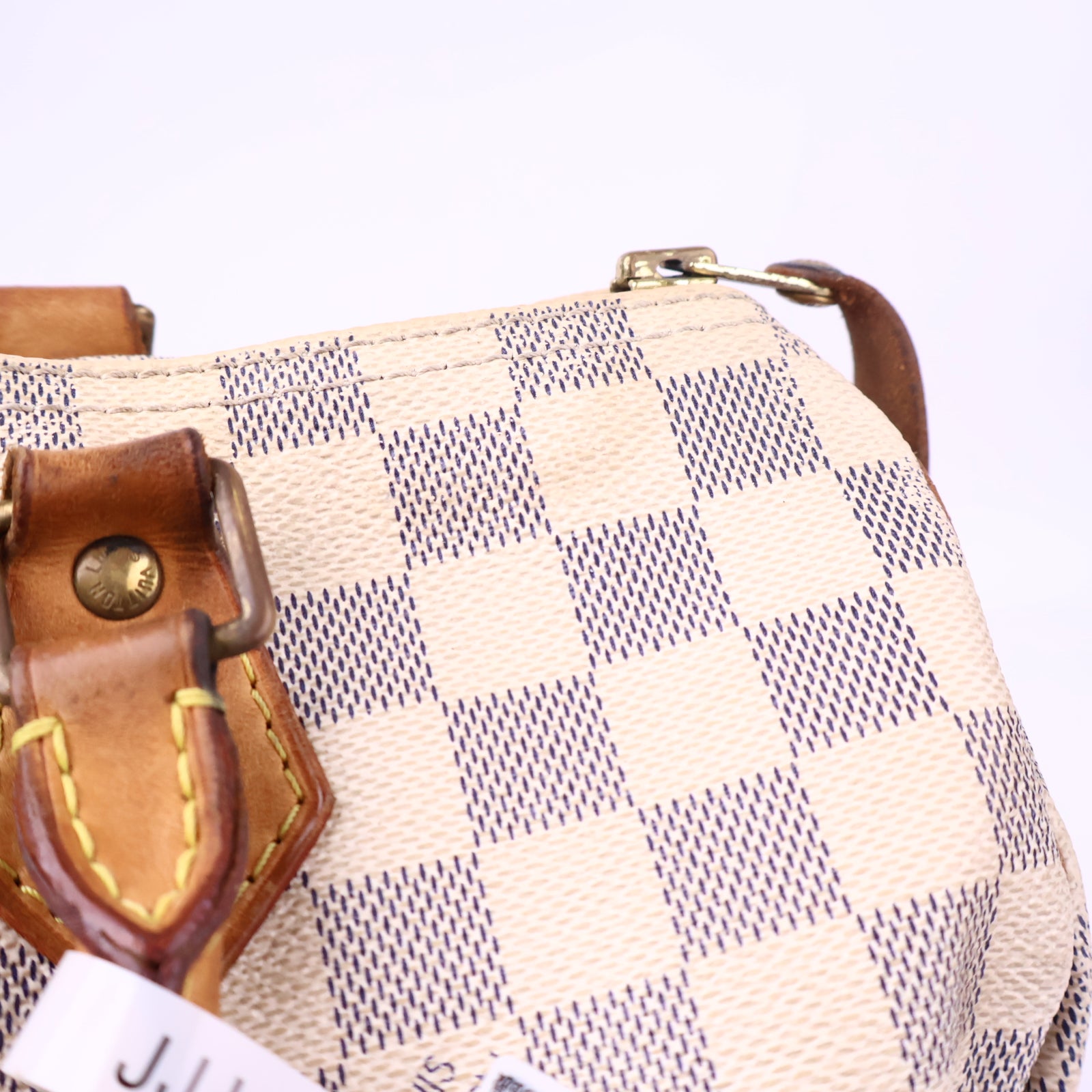 J3201 Louis Vuitton Top Handle Bag Speedy 30 Damier Azur | Pre-Owned Very Good White / Blue Damier Azur Canvas