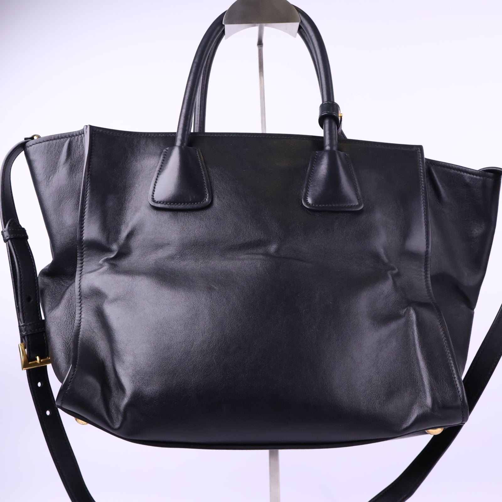 J3004 Prada Tote Bag Front Pocket Wing Convertible Soft Calf Tote Bag | Pre-Owned Like New Leather