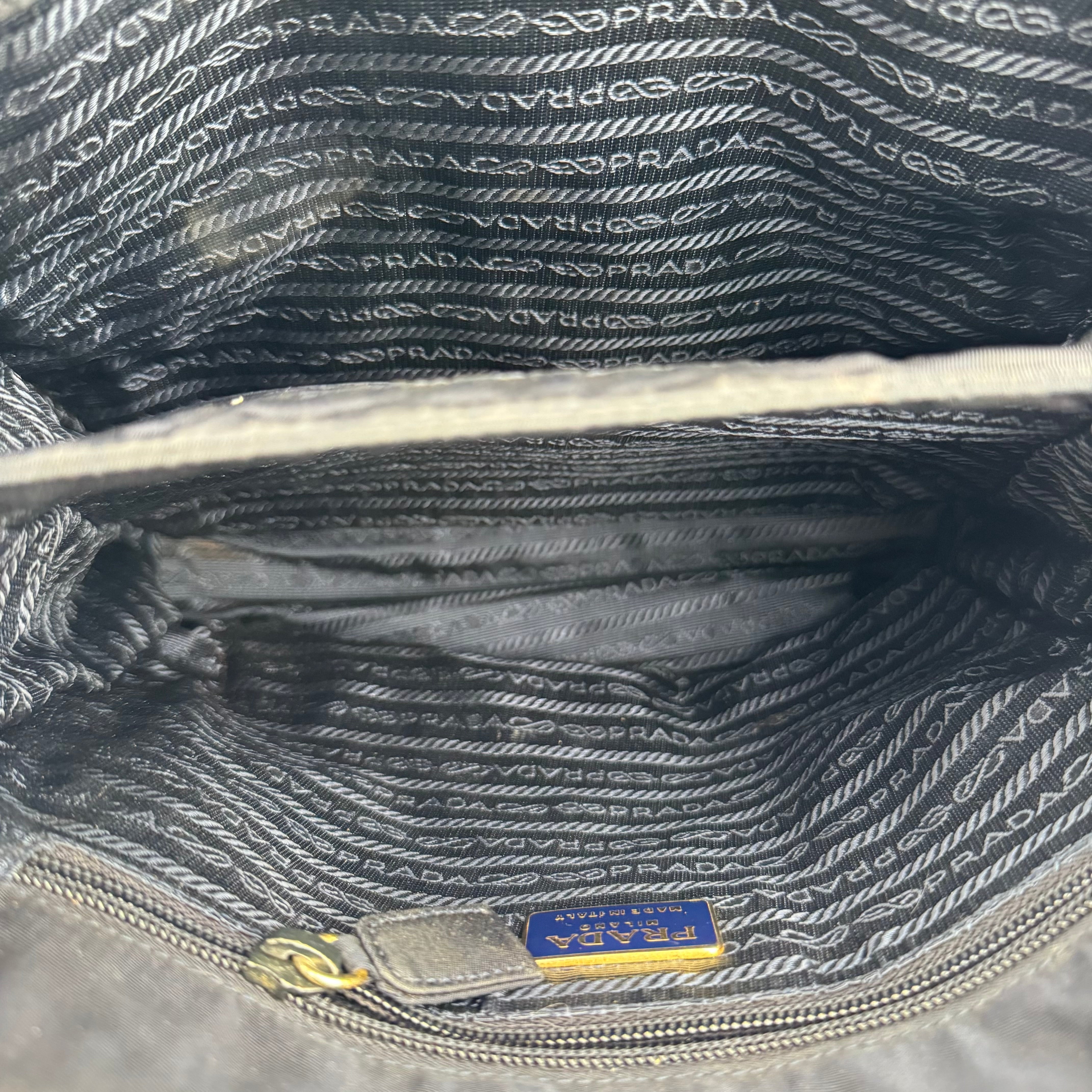 J1647 PRADA Hand Bag Nylon Navy Gold- Pre Owned