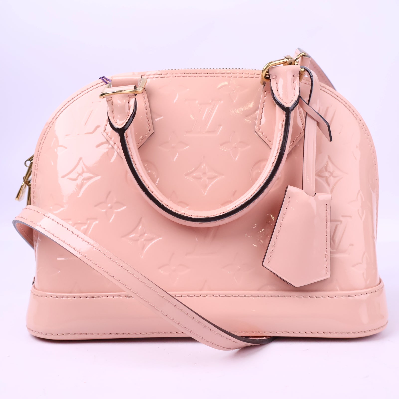 J3009 Louis Vuitton Top Handle Bag Alma BB Rose Ballerine Monogram Vernis | Pre-Owned Like New Pink Monogram Vernis Canvas, Leather, Patent leather
