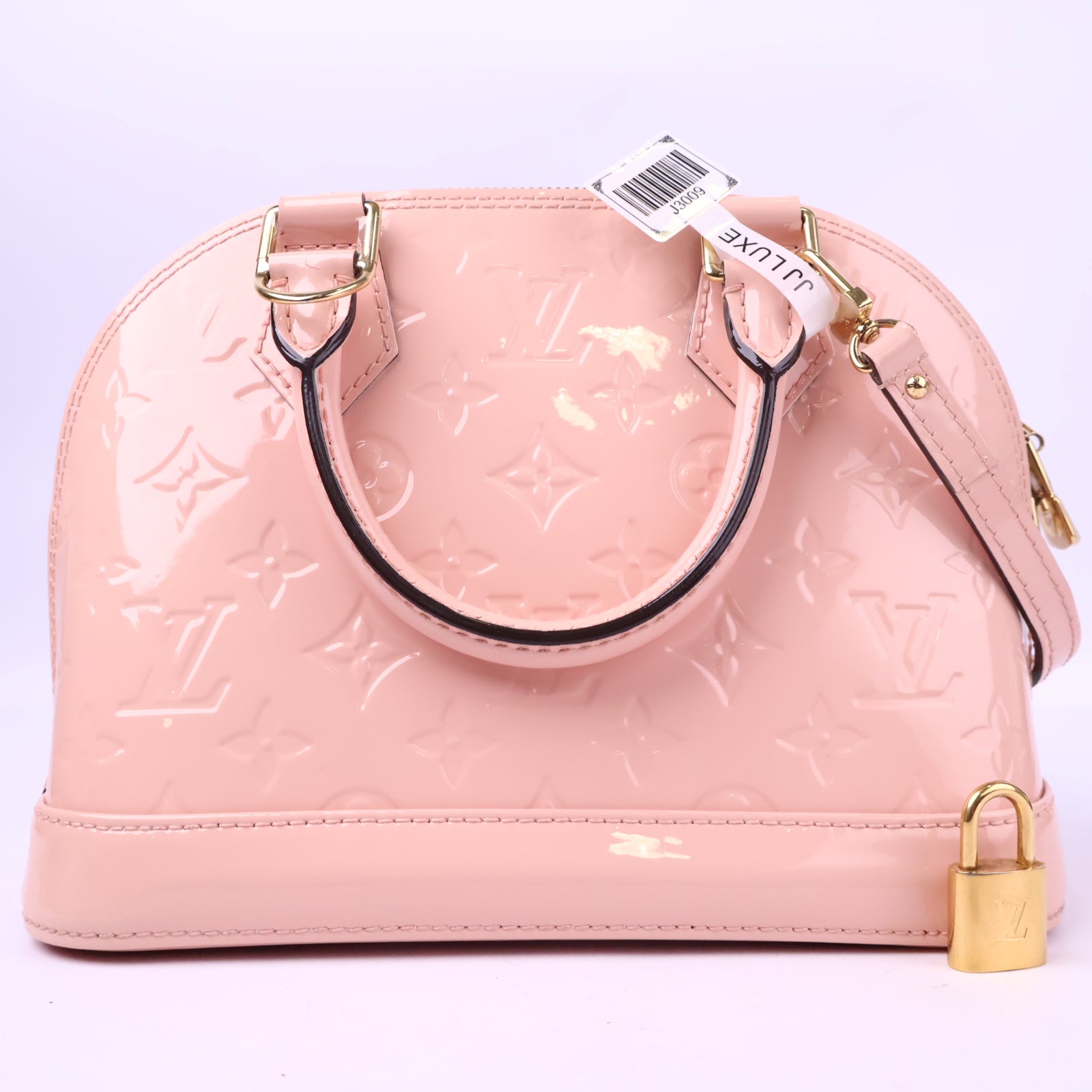 J3009 Louis Vuitton Top Handle Bag Alma BB Rose Ballerine Monogram Vernis | Pre-Owned Like New Pink Monogram Vernis Canvas, Leather, Patent leather